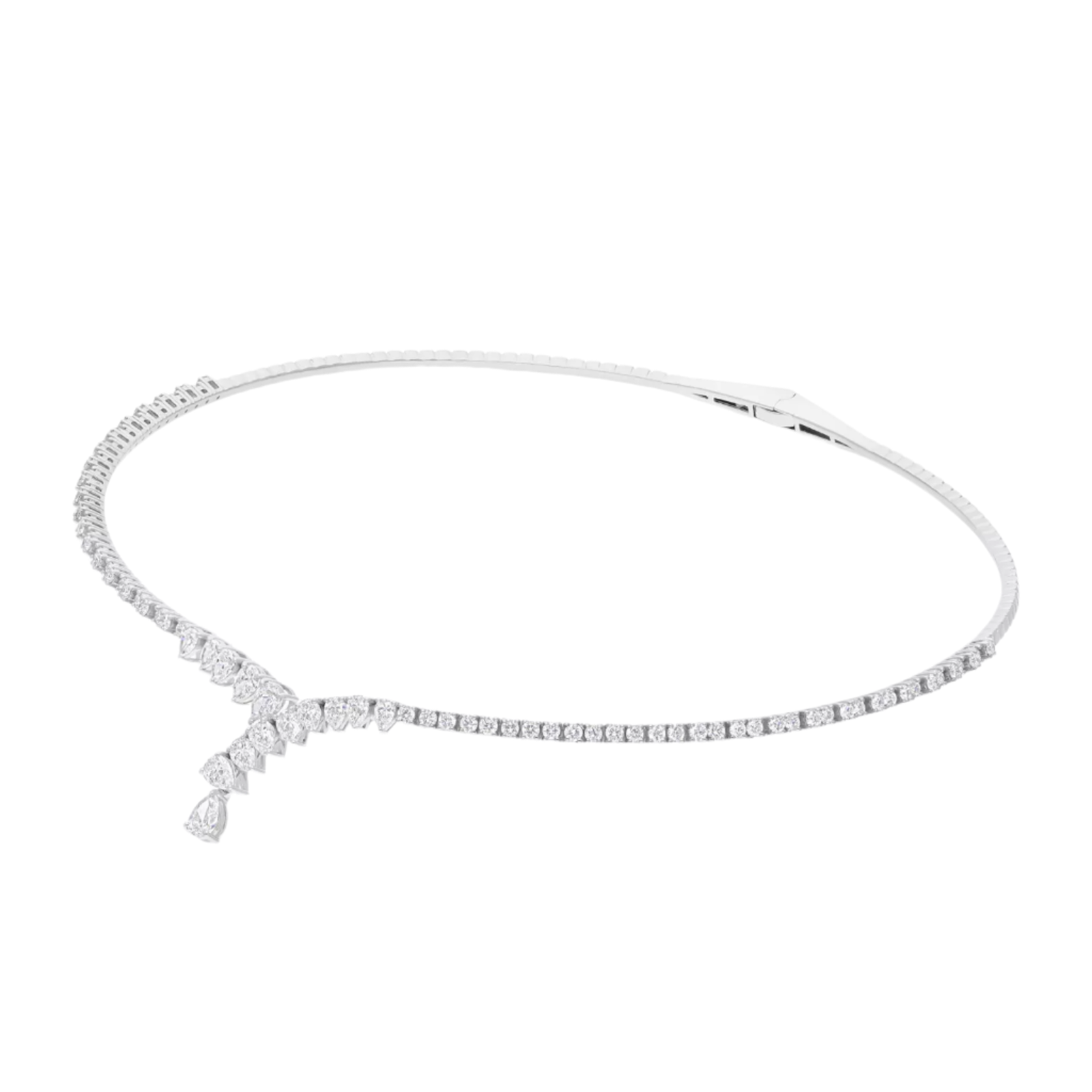 18k Solid White Gold Contemporary Diamond Choker Necklace 4.20 CTW