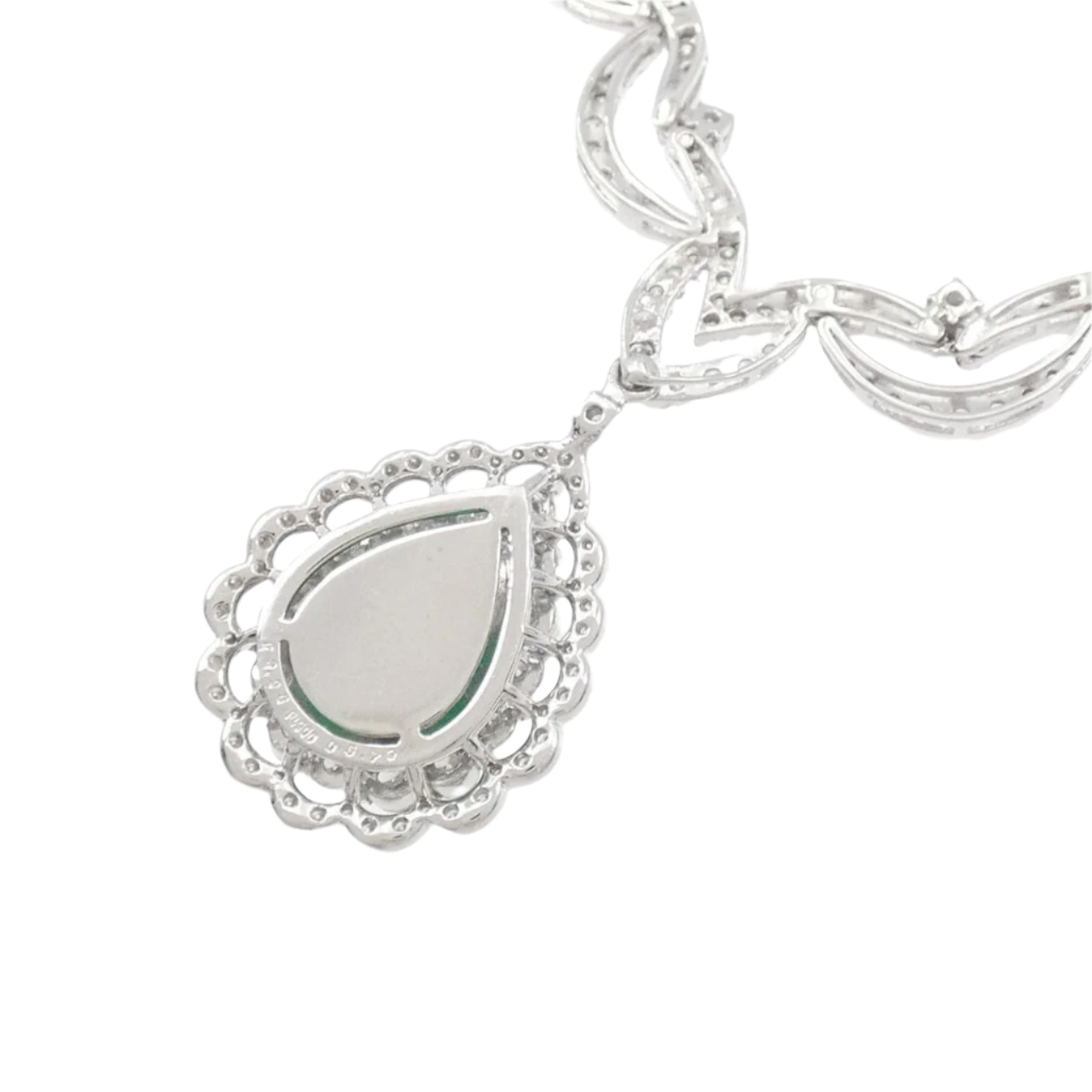 18k Solid White Gold Colombian Emerald and Diamond Vintage Necklace