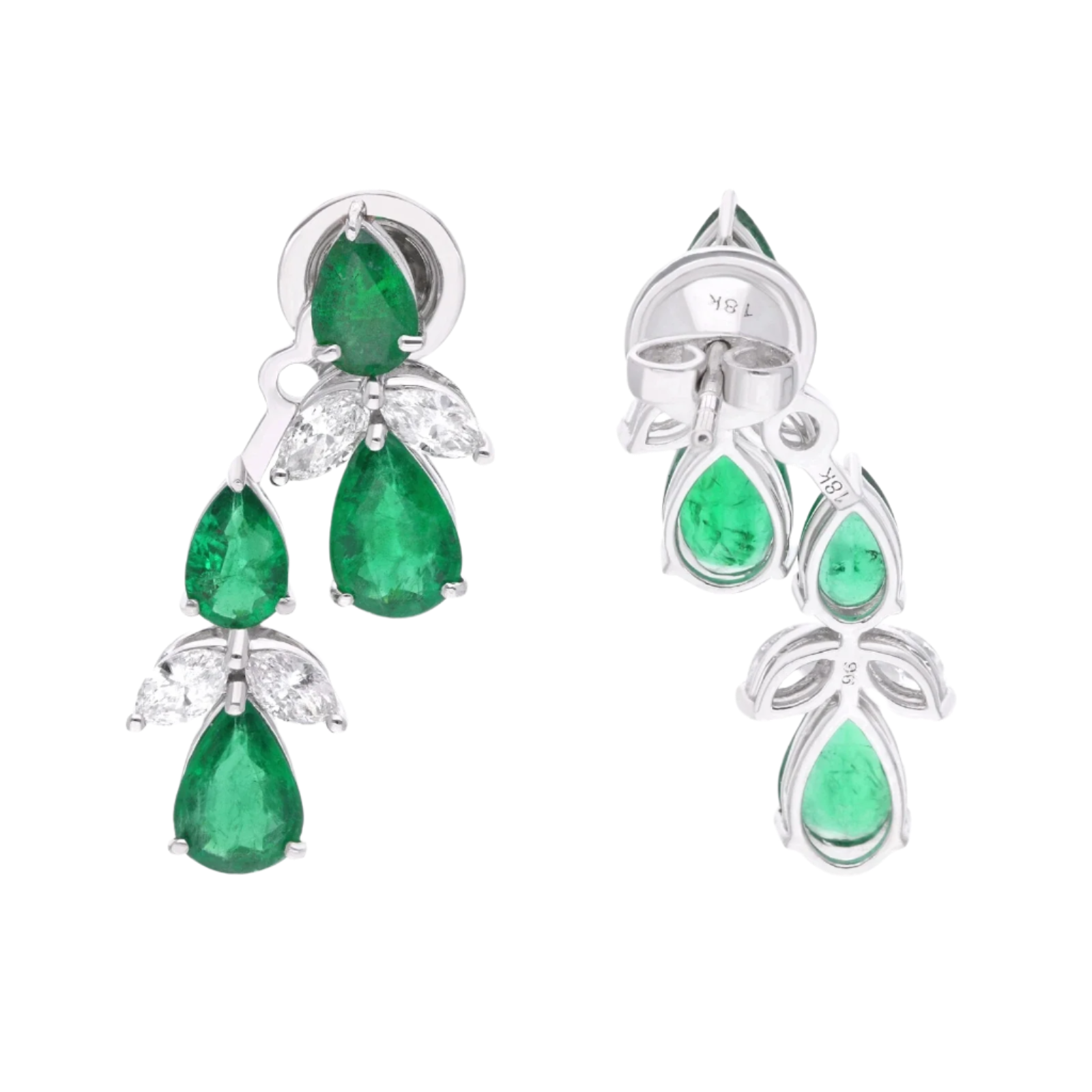18k Solid White Gold Zambian Emerald and Diamond Drop Earrings 6.85 CTW