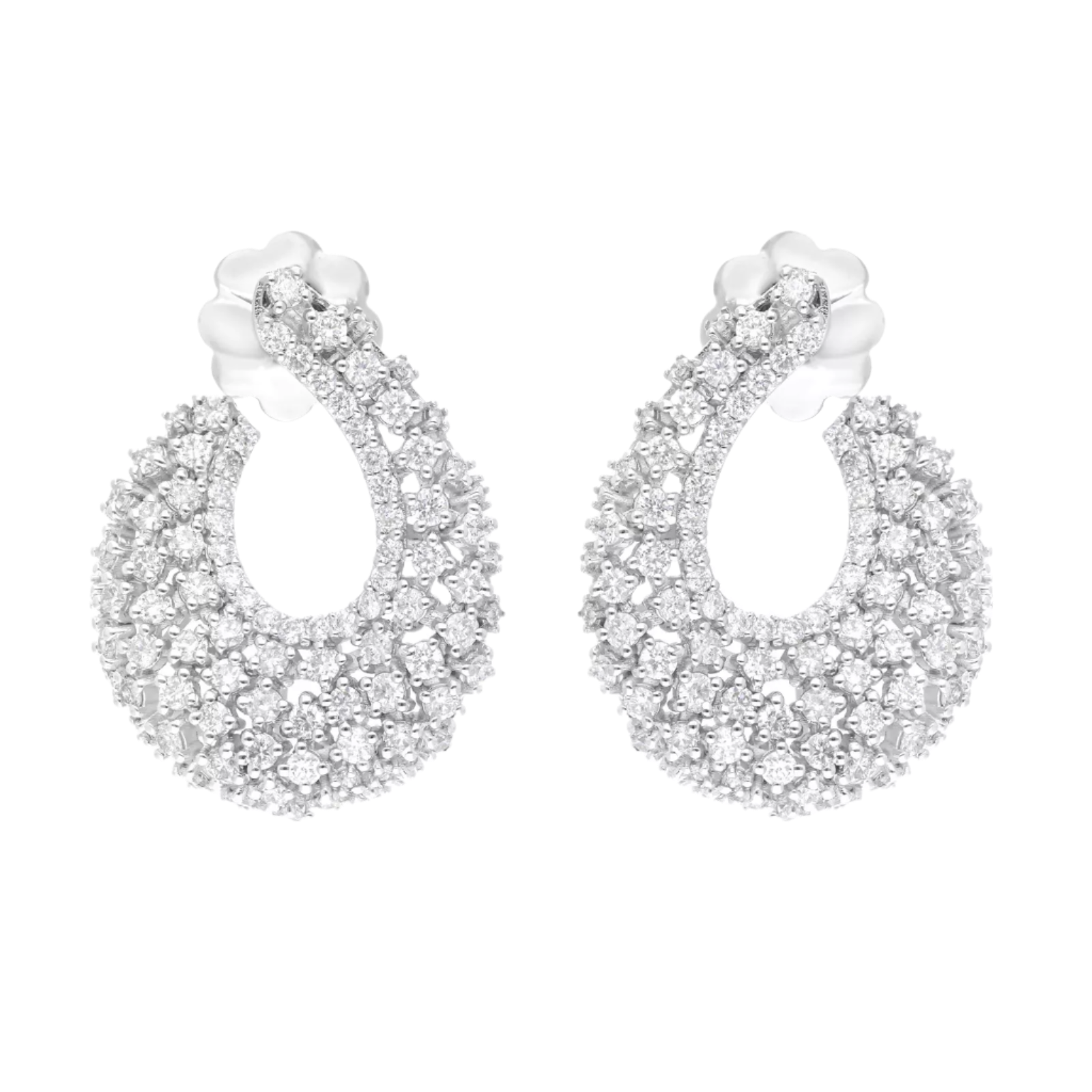 18k Solid White Gold Diamond Lace Cocktail Earrings 3.25 DTW