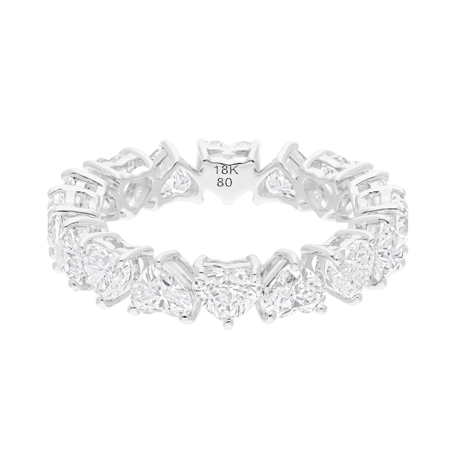 18k Solid White Gold Heart-Shaped Diamond Eternity Band 4.77 CTW
