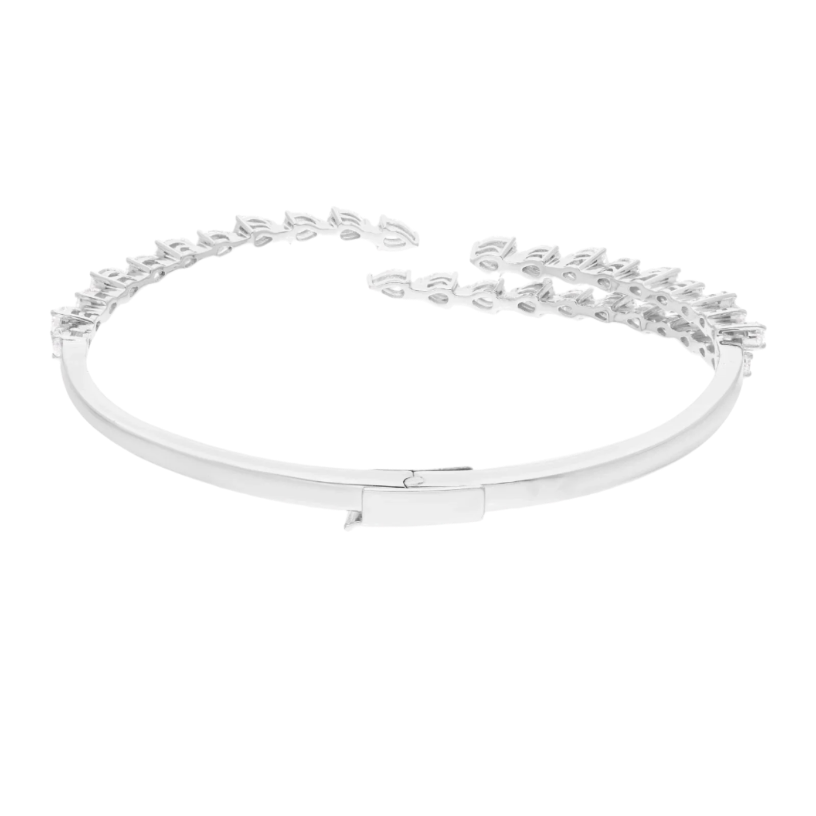 18k Solid White Gold Pear - Shaped Diamond Open Cuff Bangle Bracelet 2.92 CTW