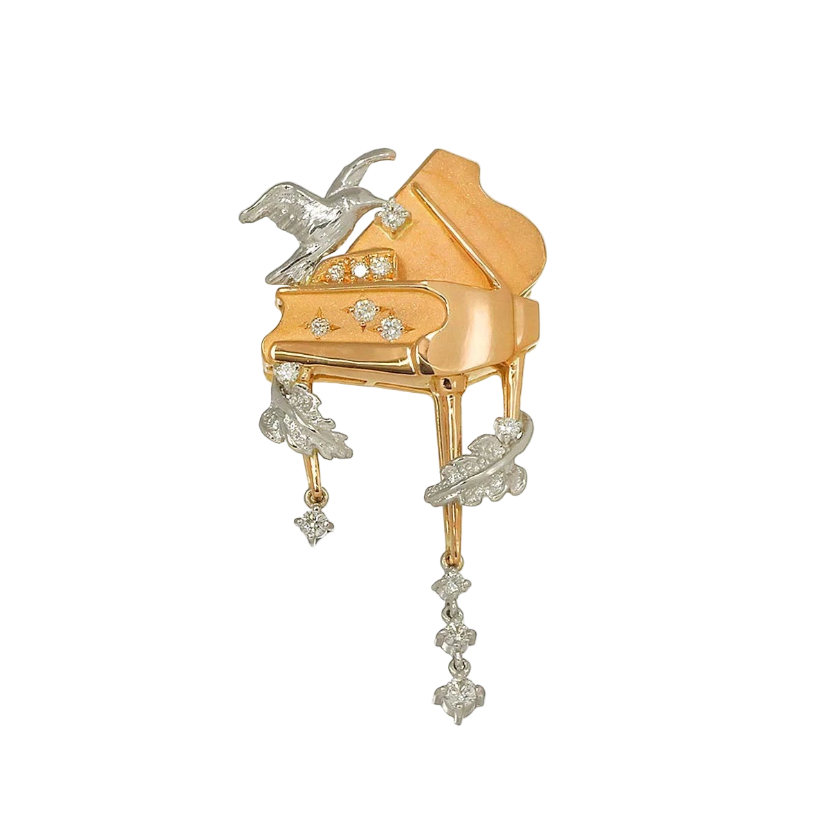 18k Solid Gold Exquisite Vintage Piano Brooch with Diamonds 0.60 CTW