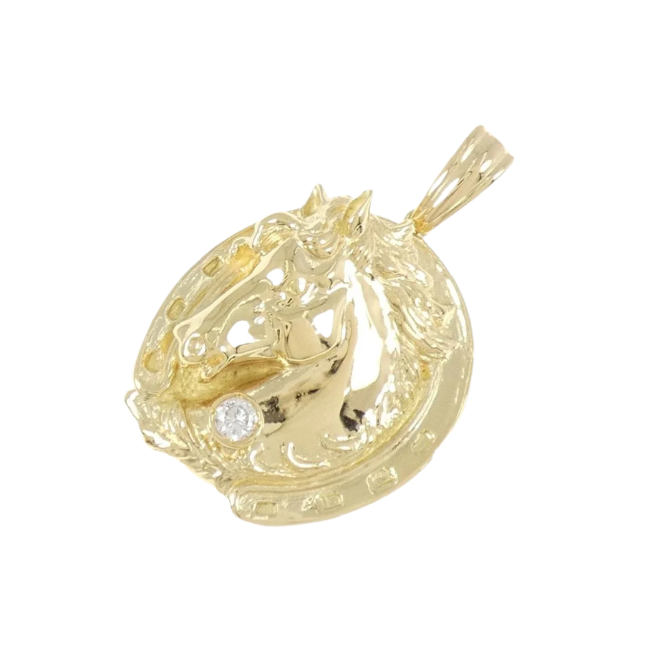 18k Solid Yellow Gold Horse Diamond Pendant