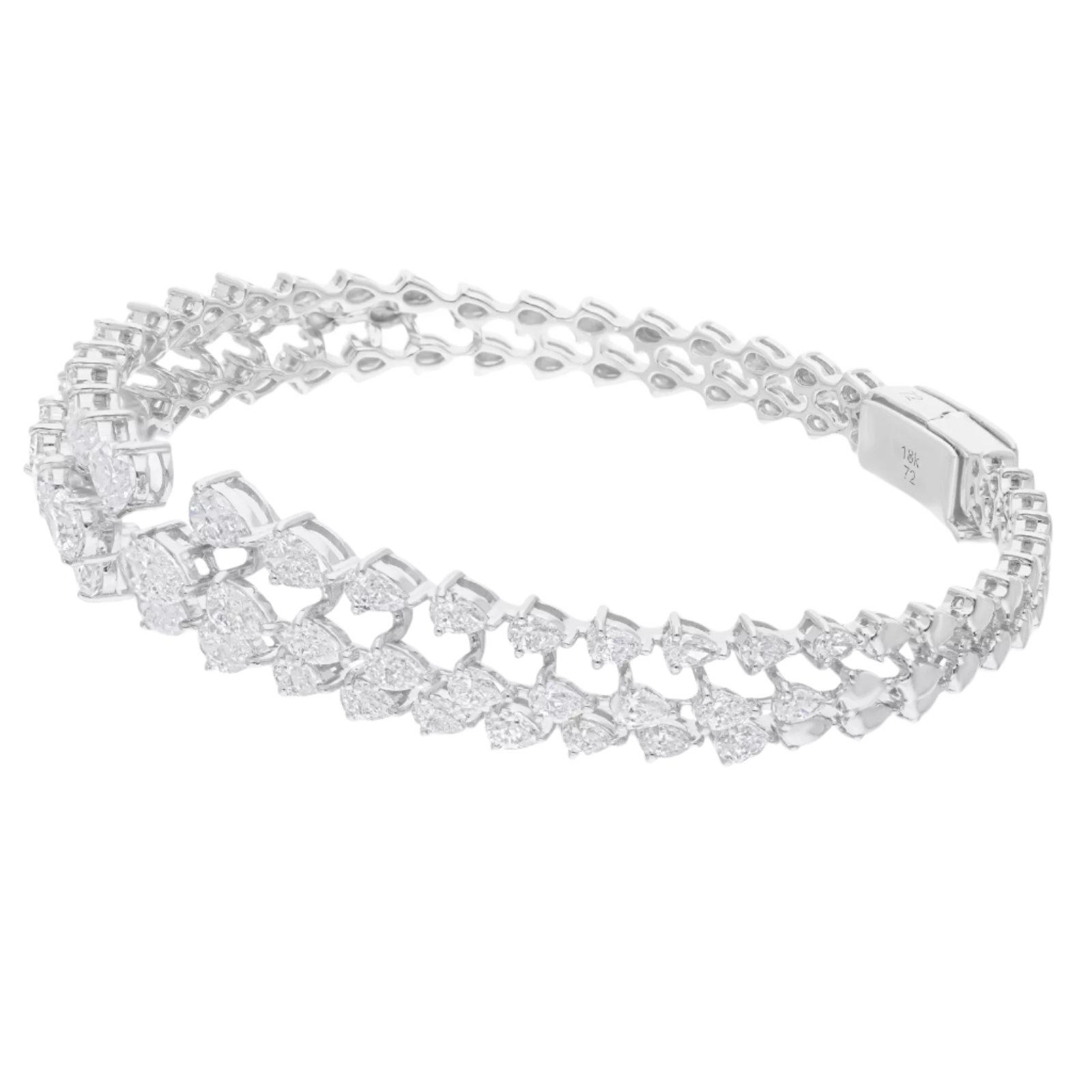 18k Solid White Gold Three Layer Pear Cut Diamond Cuff Bracelet 5.95 CTW