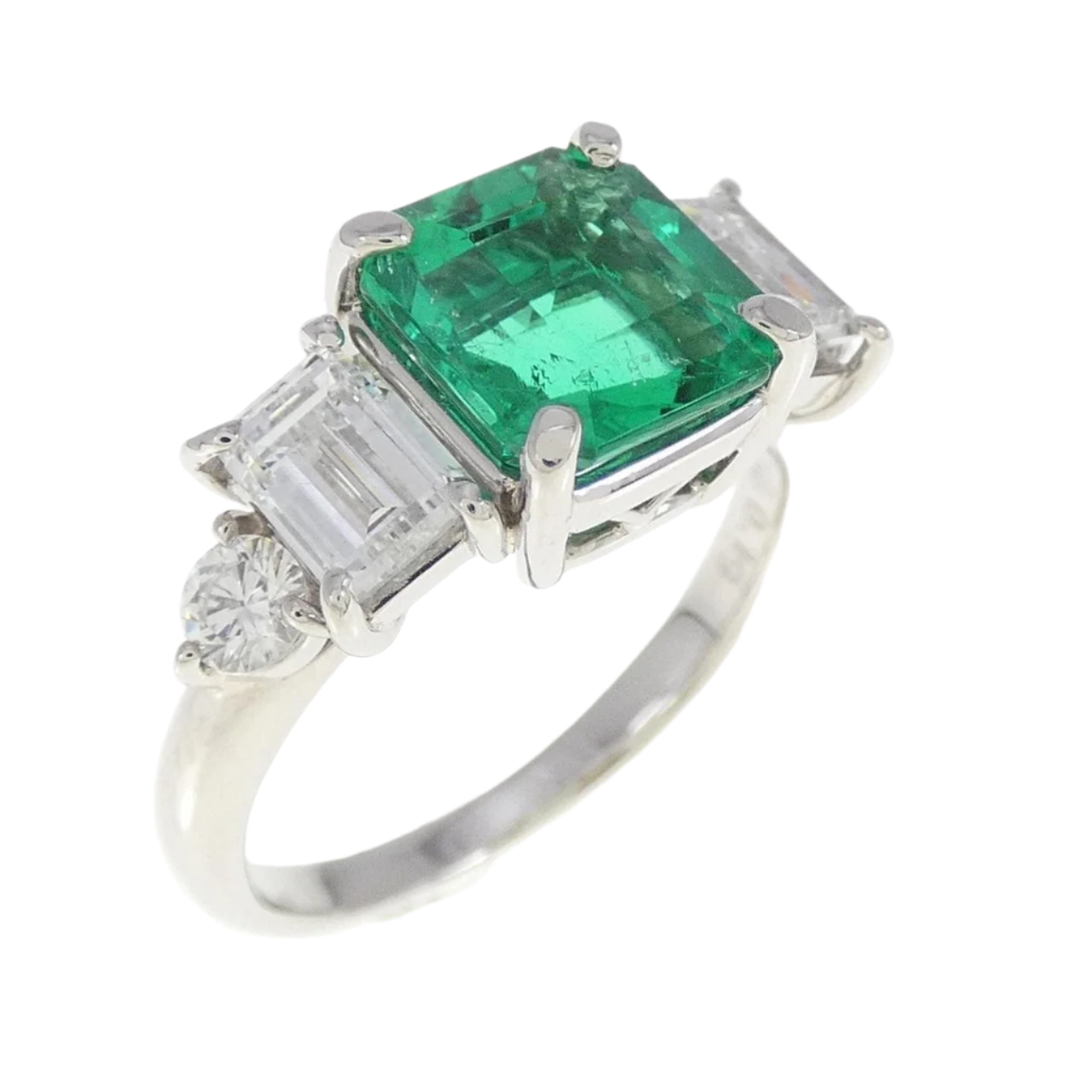 18k Solid White Gold Ring with Colombian Emerald and Diamonds