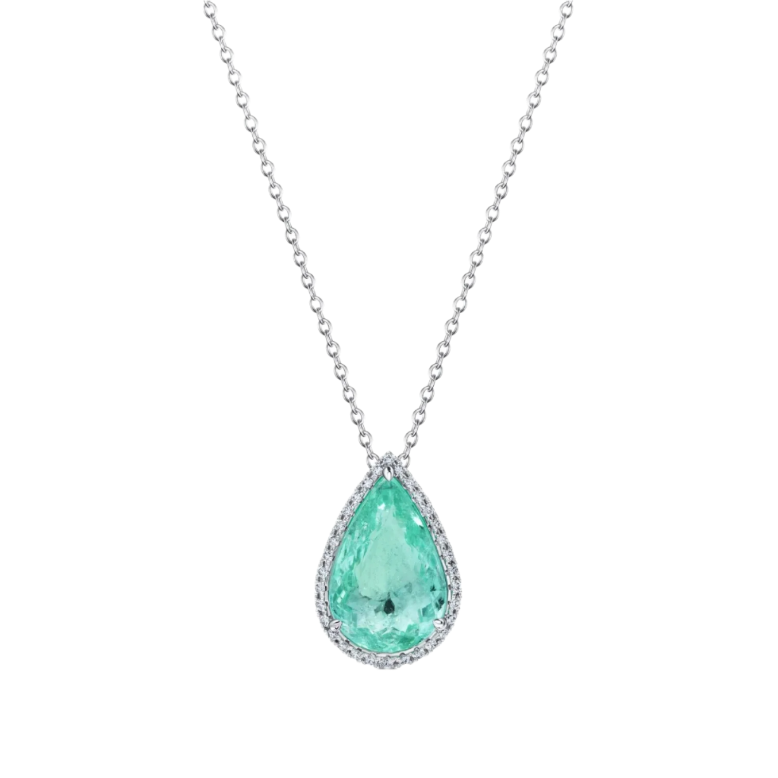18k Solid White Gold Neon Blue Tourmaline and Diamond Pendant 5.57 CTW