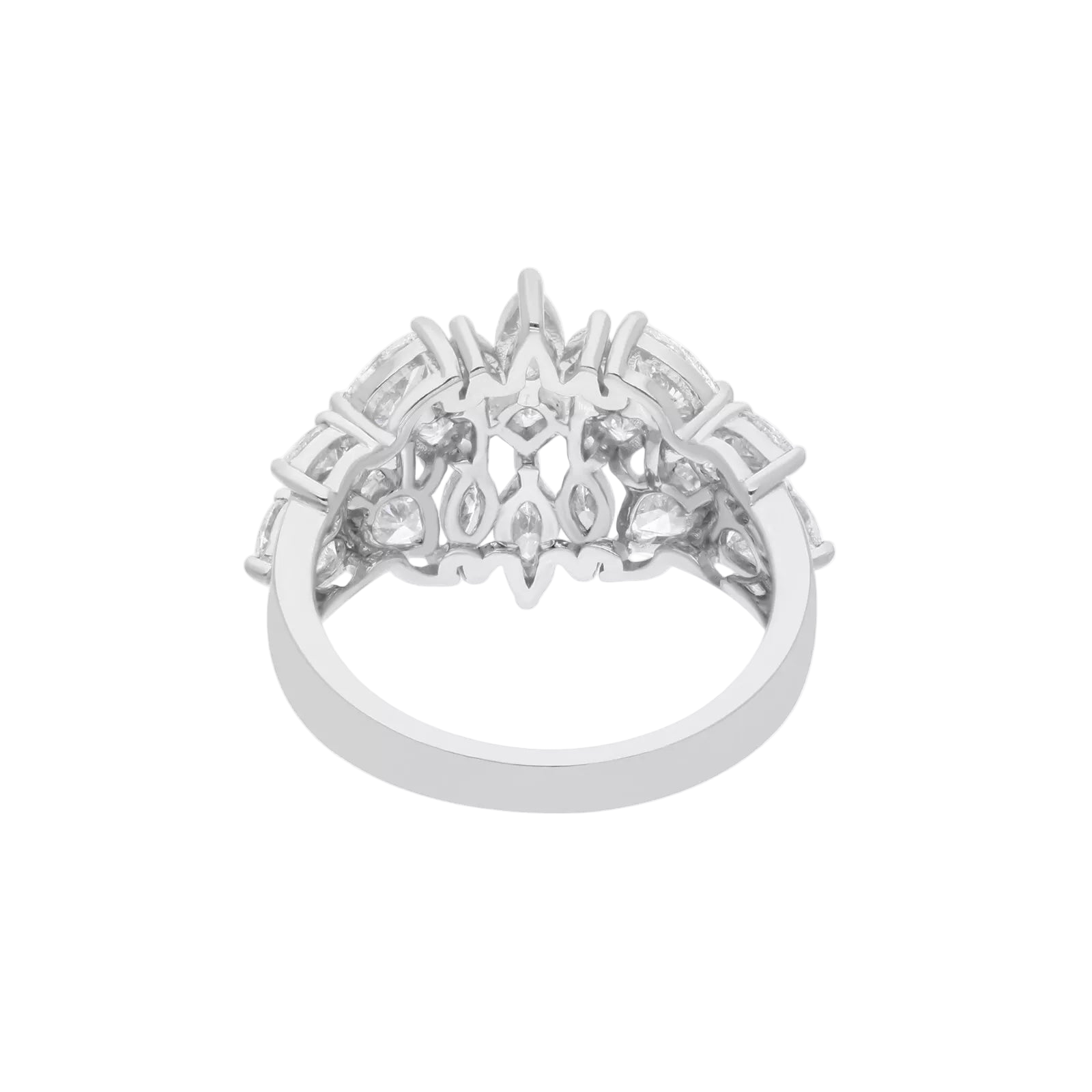 18k Solid White Gold Intricate Multi-Shape Diamond Cocktail Ring 3.27 CTW