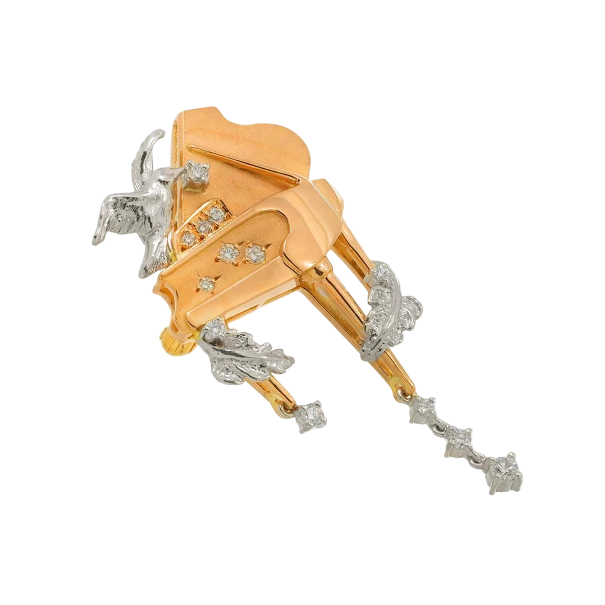 18k Solid Gold Exquisite Vintage Piano Brooch with Diamonds 0.60 CTW