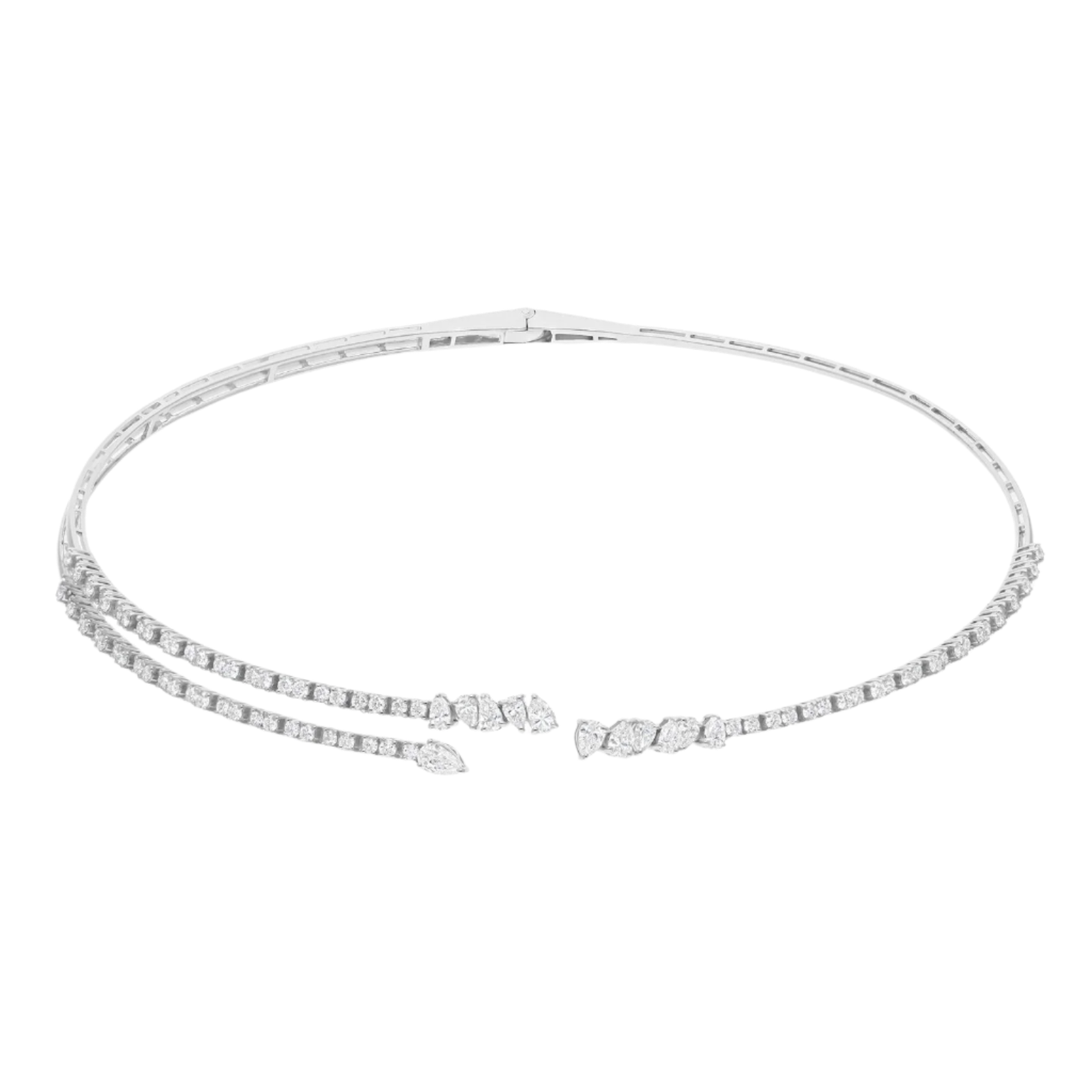 18k Solid White Gold Diamond Decorated Collar Choker Necklace 3.90 CTW