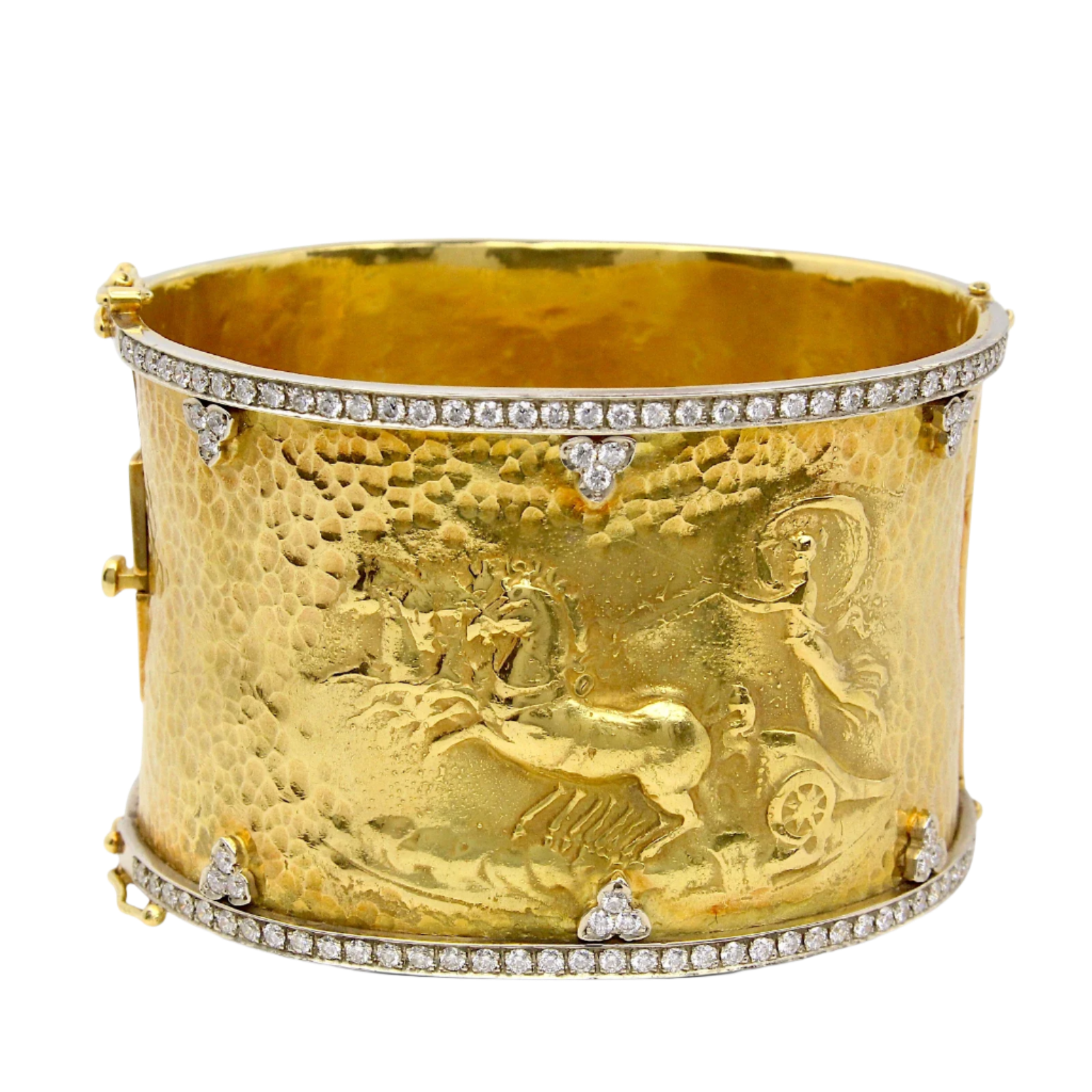 18K Solid Yellow Gold Diamond Horse Bangle Bracelet with Diamonds 165g