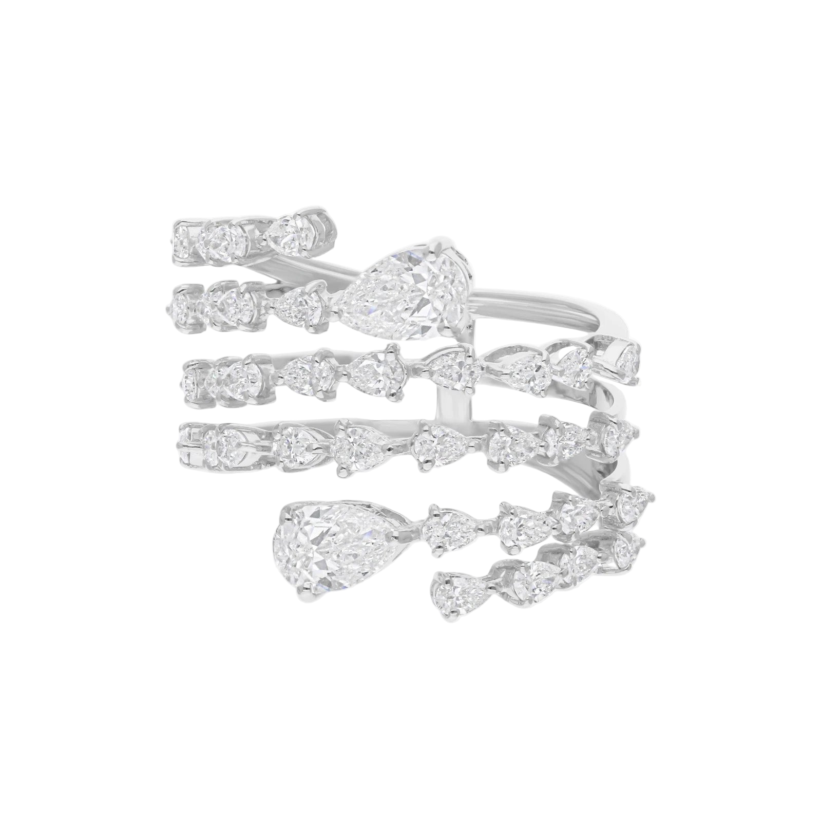 18k Solid White Gold Pear-Shaped Diamond Cocktail Ring 4.65 CTW