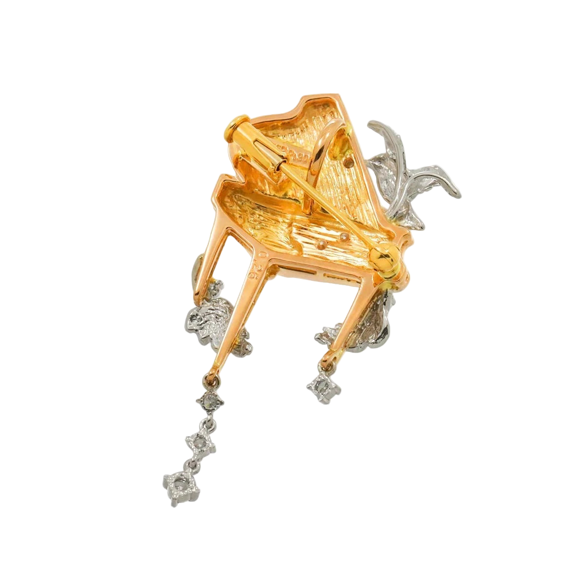18k Solid Gold Exquisite Vintage Piano Brooch with Diamonds 0.60 CTW