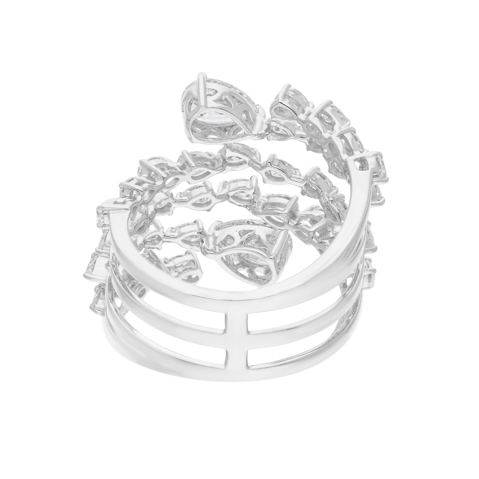 18k Solid White Gold Pear-Shaped Diamond Cocktail Ring 4.65 CTW