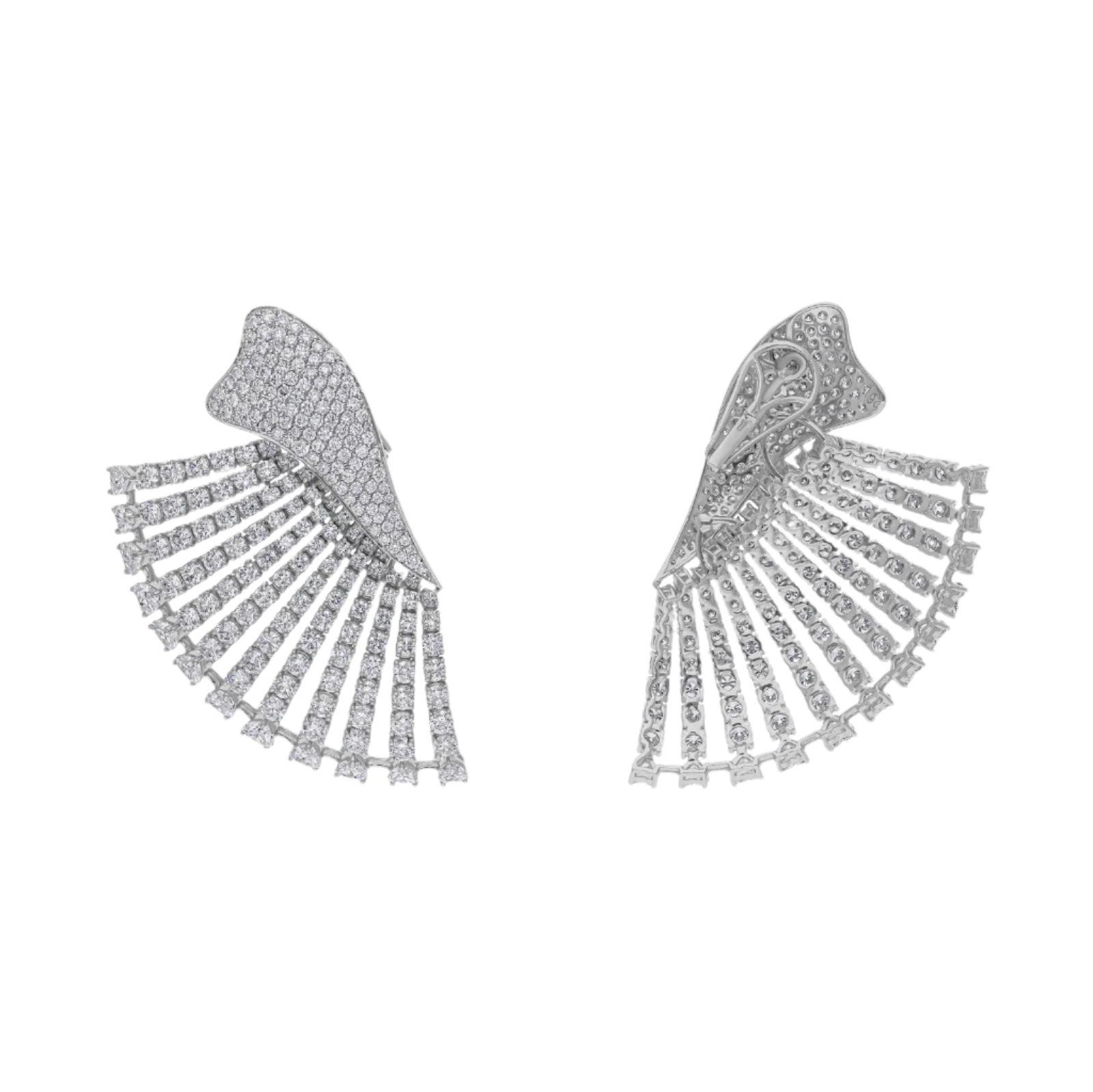 18k Solid White Gold Diamond Decorated Cocktail Stud Earrings 9.55 CTW