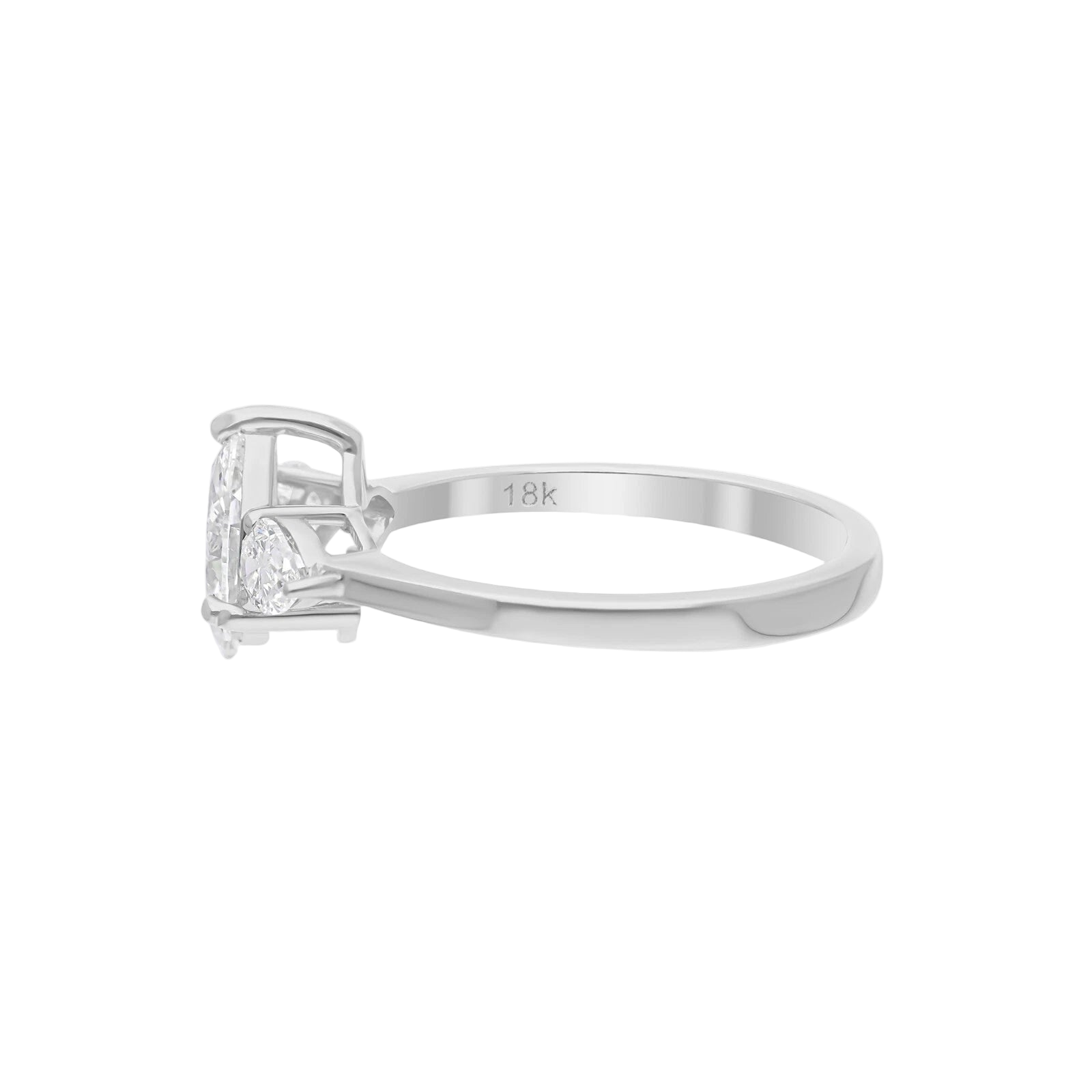 18k Solid White Gold Marquise Diamond Ring with Pear-Shaped Sides 2.82 CTW