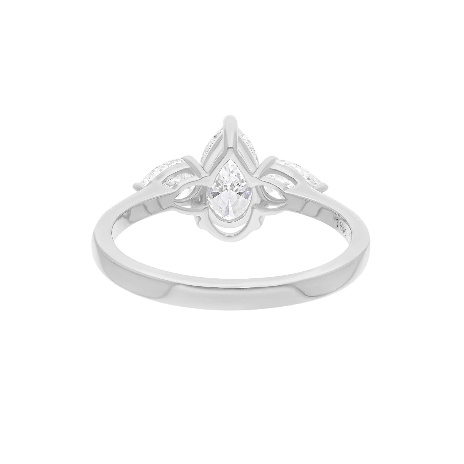 18k Solid White Gold Marquise Diamond Ring with Pear-Shaped Sides 2.82 CTW