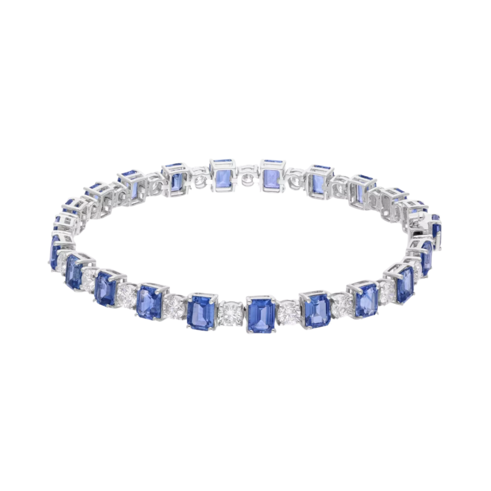 18k Solid White Gold Bracelet with Royal Blue Sapphires and Diamonds 15.06 CTW
