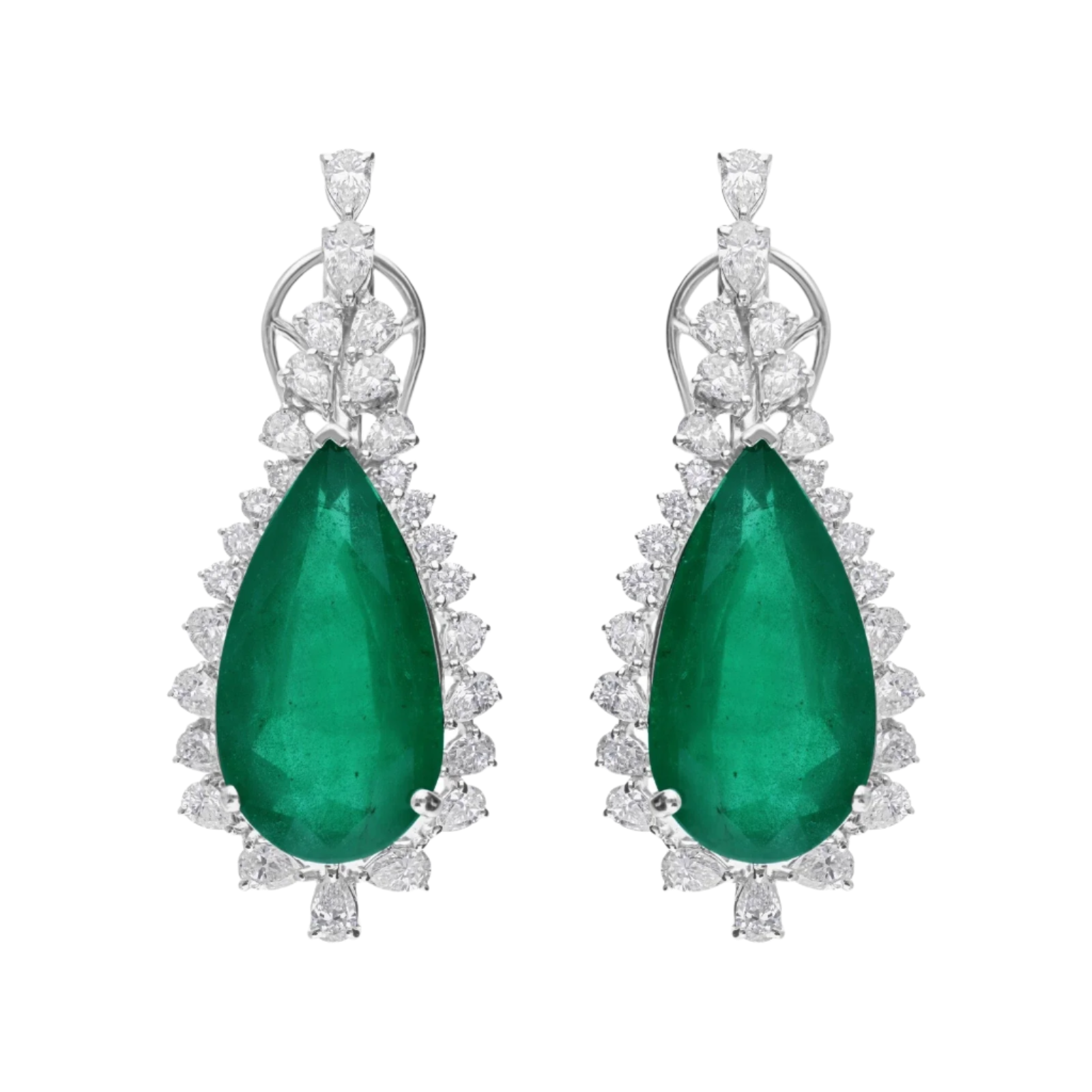 18k Solid White Gold Zambian Emerald and Diamond Drop Earrings 22.77 CTW