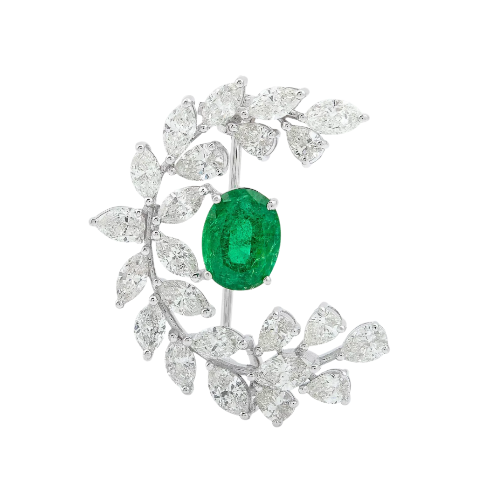 18k White Gold Zambian Emerald and Diamond Brooch 5.70 CTW