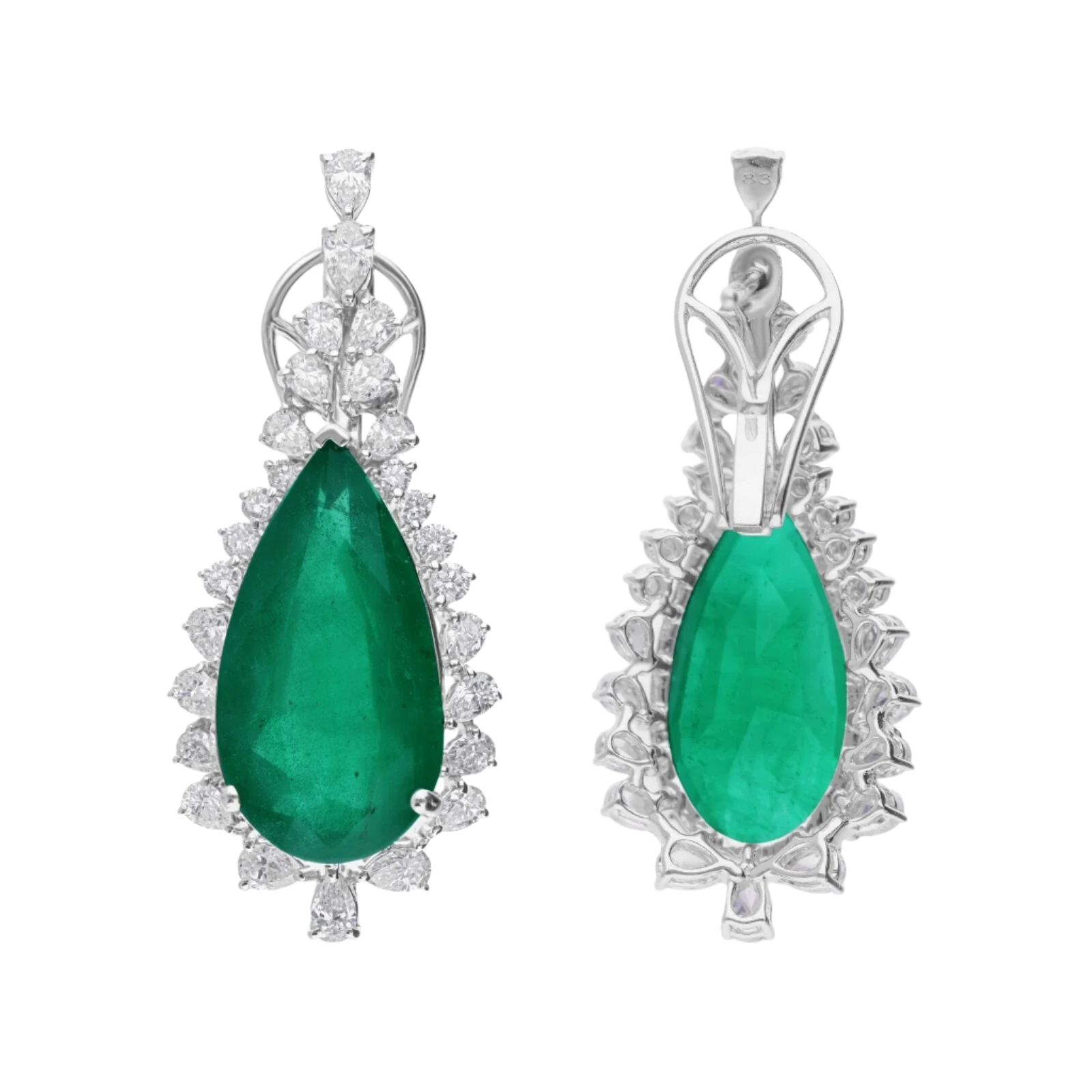 18k Solid White Gold Zambian Emerald and Diamond Drop Earrings 22.77 CTW