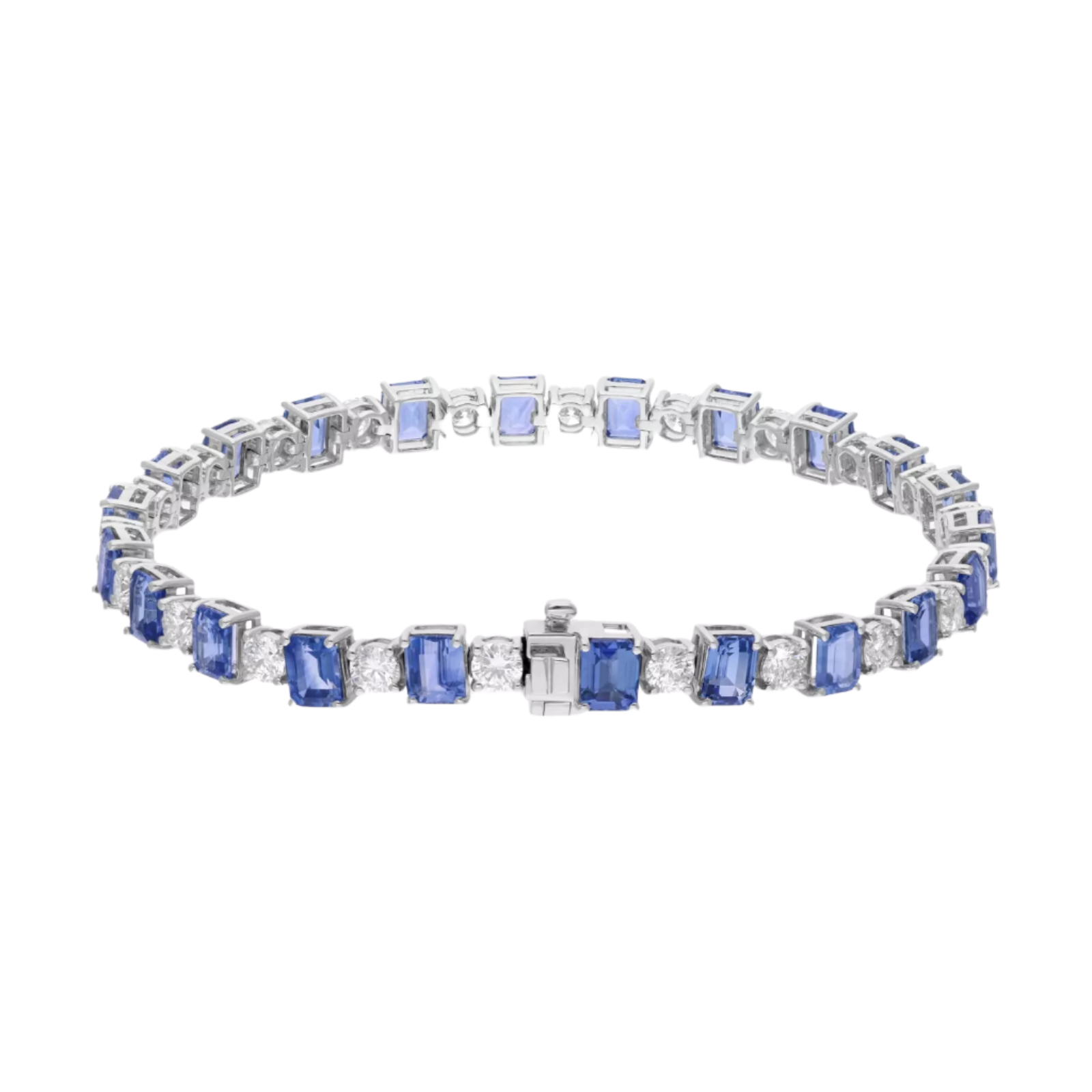 18k Solid White Gold Bracelet with Royal Blue Sapphires and Diamonds 15.06 CTW