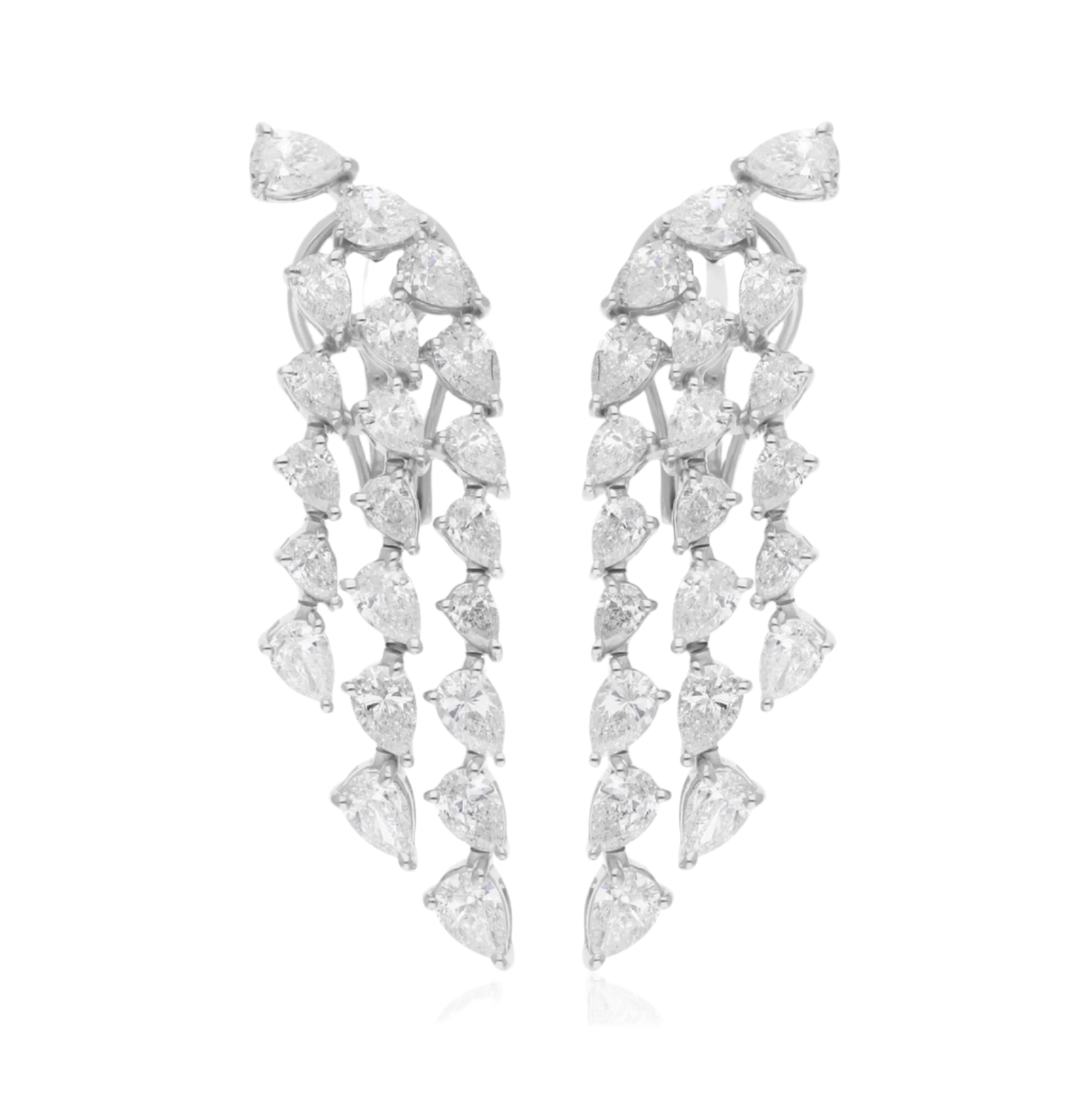 18k Solid White Gold Cascading Dimond Drop Earrings 6.55 CTW