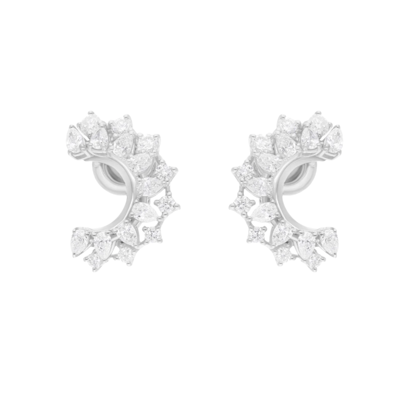 18k Solid White Gold Mixed-Shape Diamond Stud Earrings 2.26 CTW