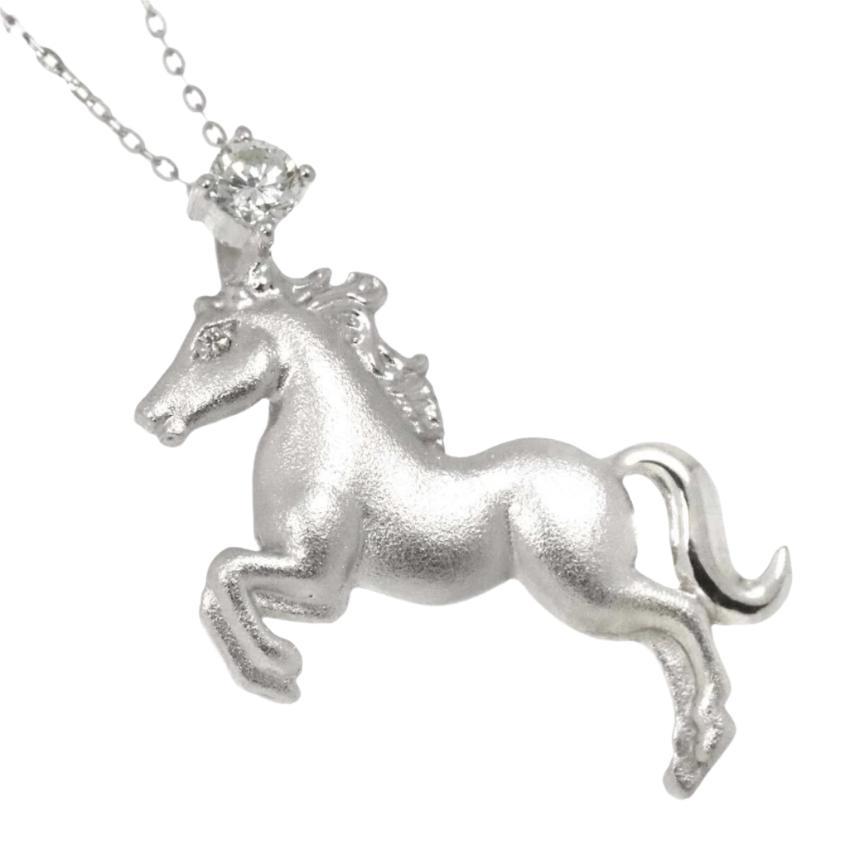Diamond 0.20ct/0.01ct Horse Necklace in 18k Solid White Gold