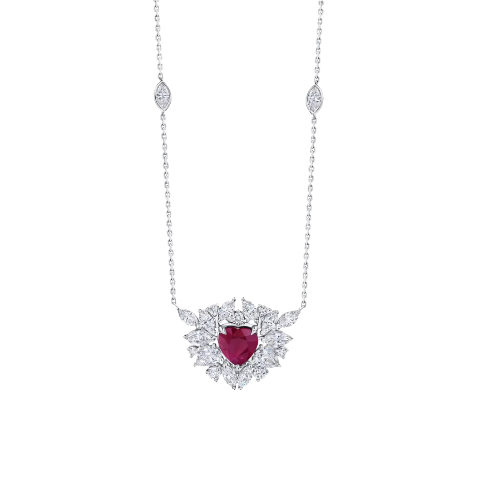 18k Solid White Gold Pigeon Blood Ruby and Diamond Pendant 3.90 CTW