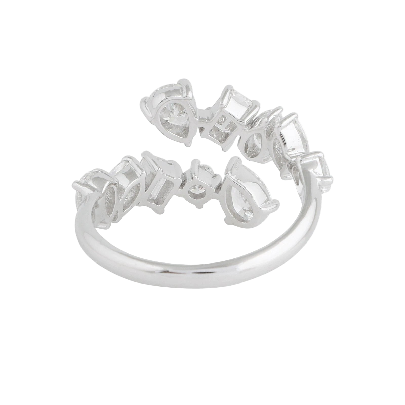 18k Solid White Gold Mixed-Shape Open Cuff Diamond Cocktail Ring 2.23 CTW