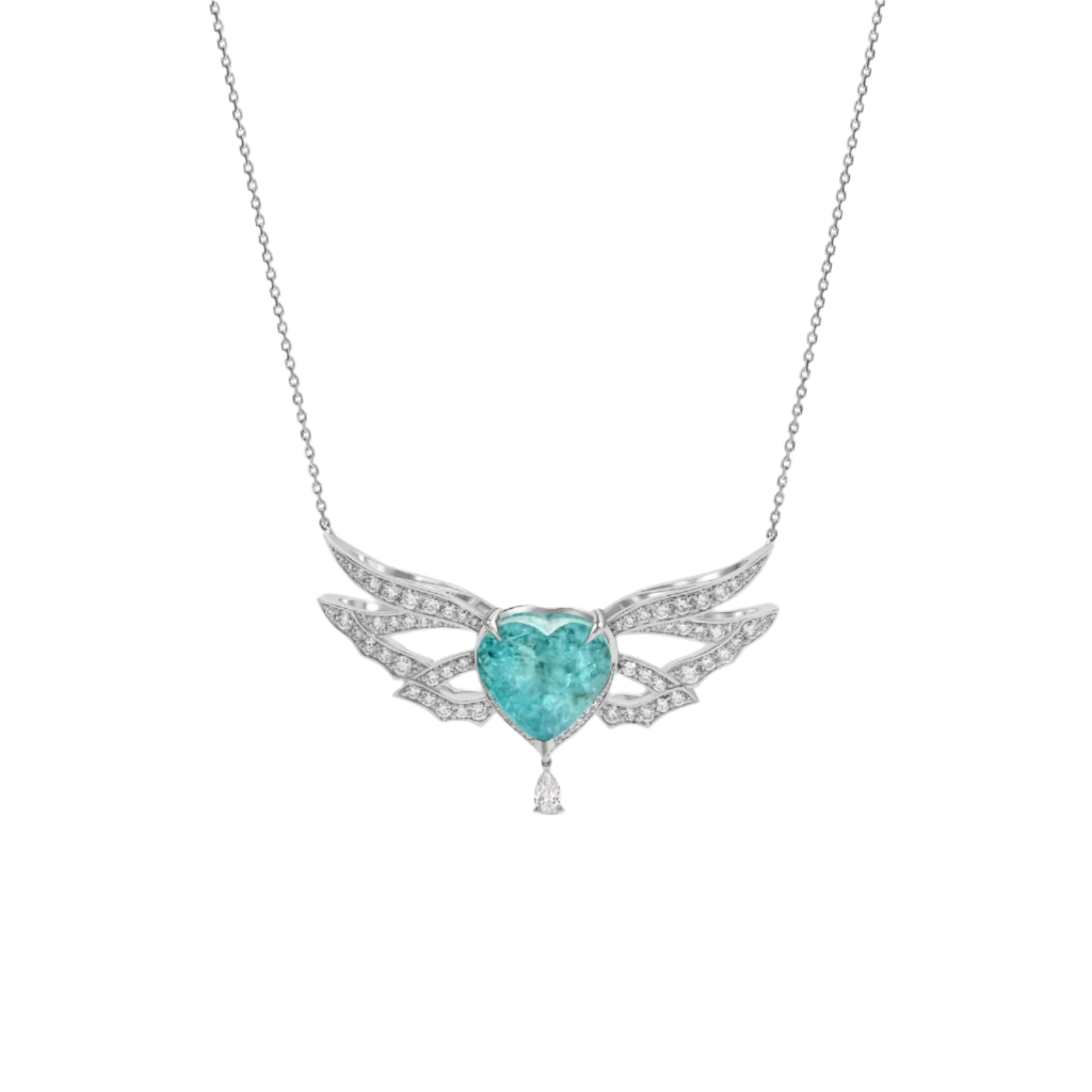 18k Solid White Gold Neon Blue Tourmaline and Diamond Pendant 5.55 CTW