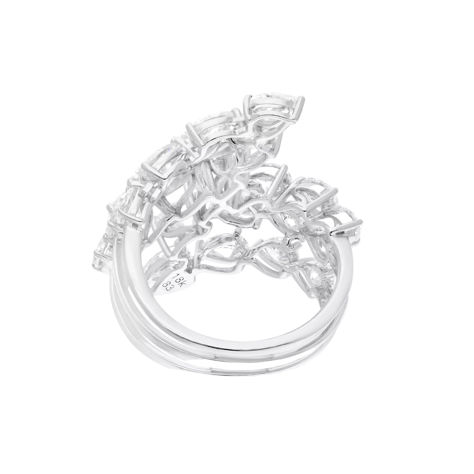 18k Solid White Gold Pear-Shaped Bypass Dimond Cocktail Ring 4.76 CTW