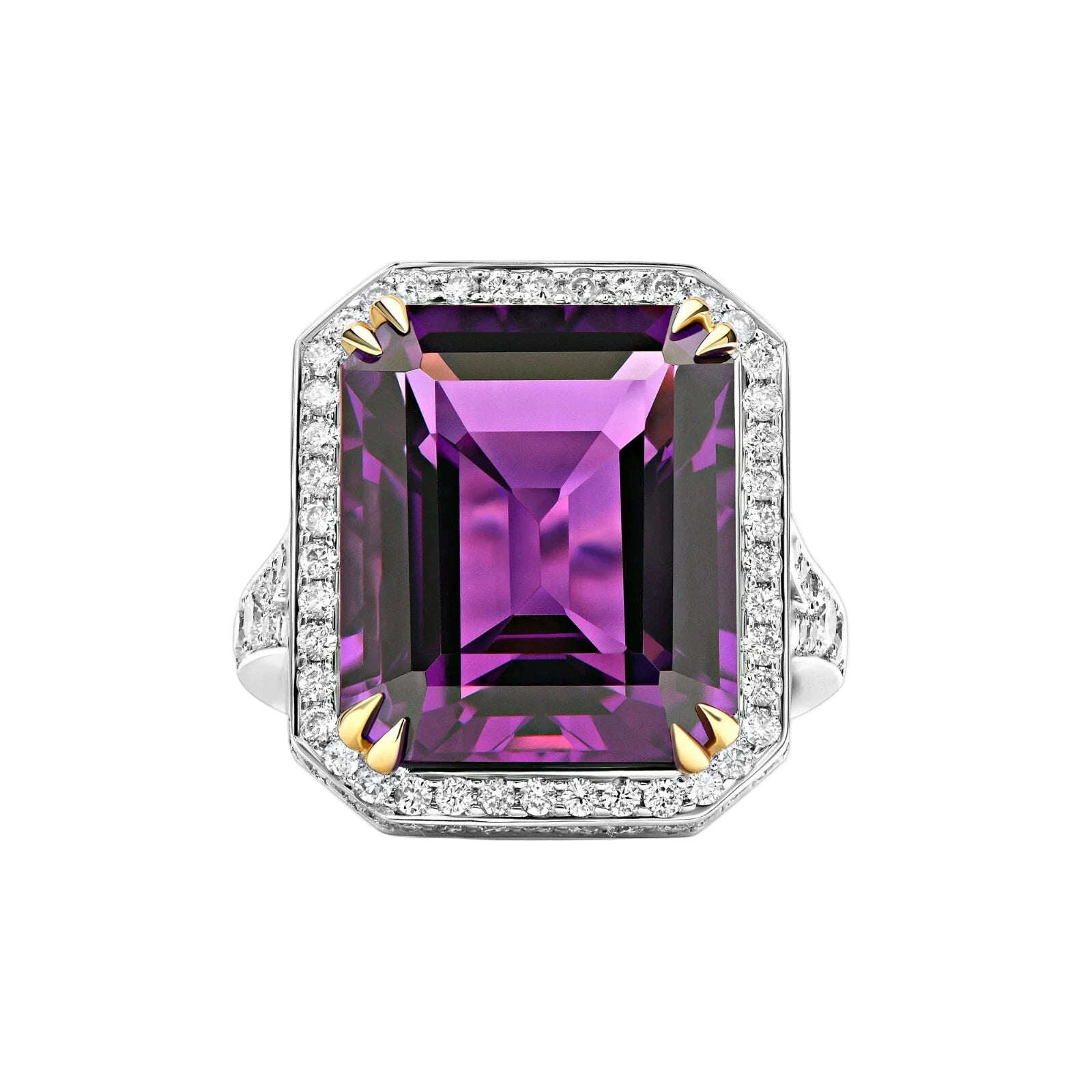 18k Solid White Gold African Amethyst and Diamond Cocktail Ring 13.55 CTW