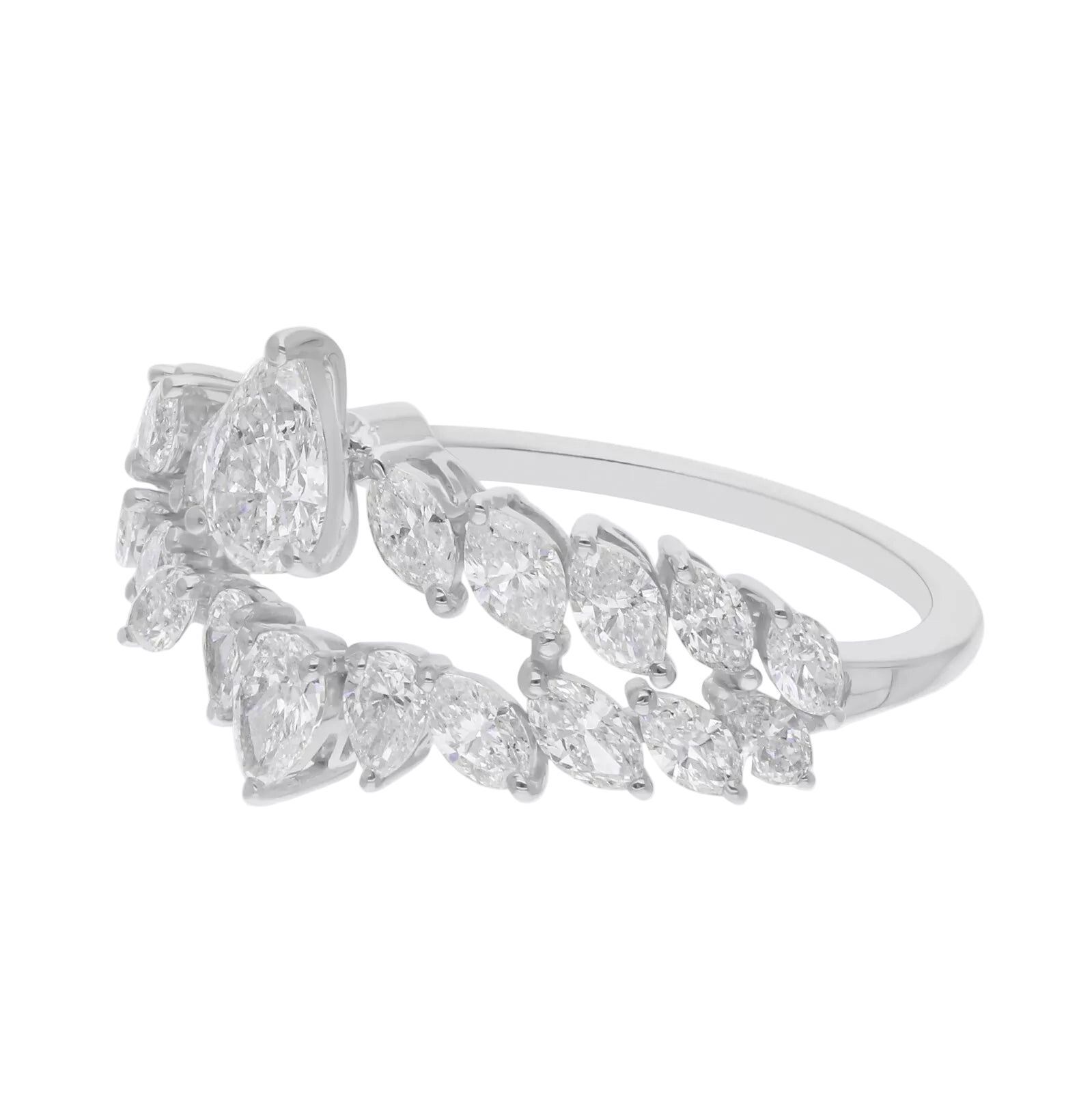 18k Solid White Gold Multi-Shape Diamond Cocktail Ring 2.75 CTW