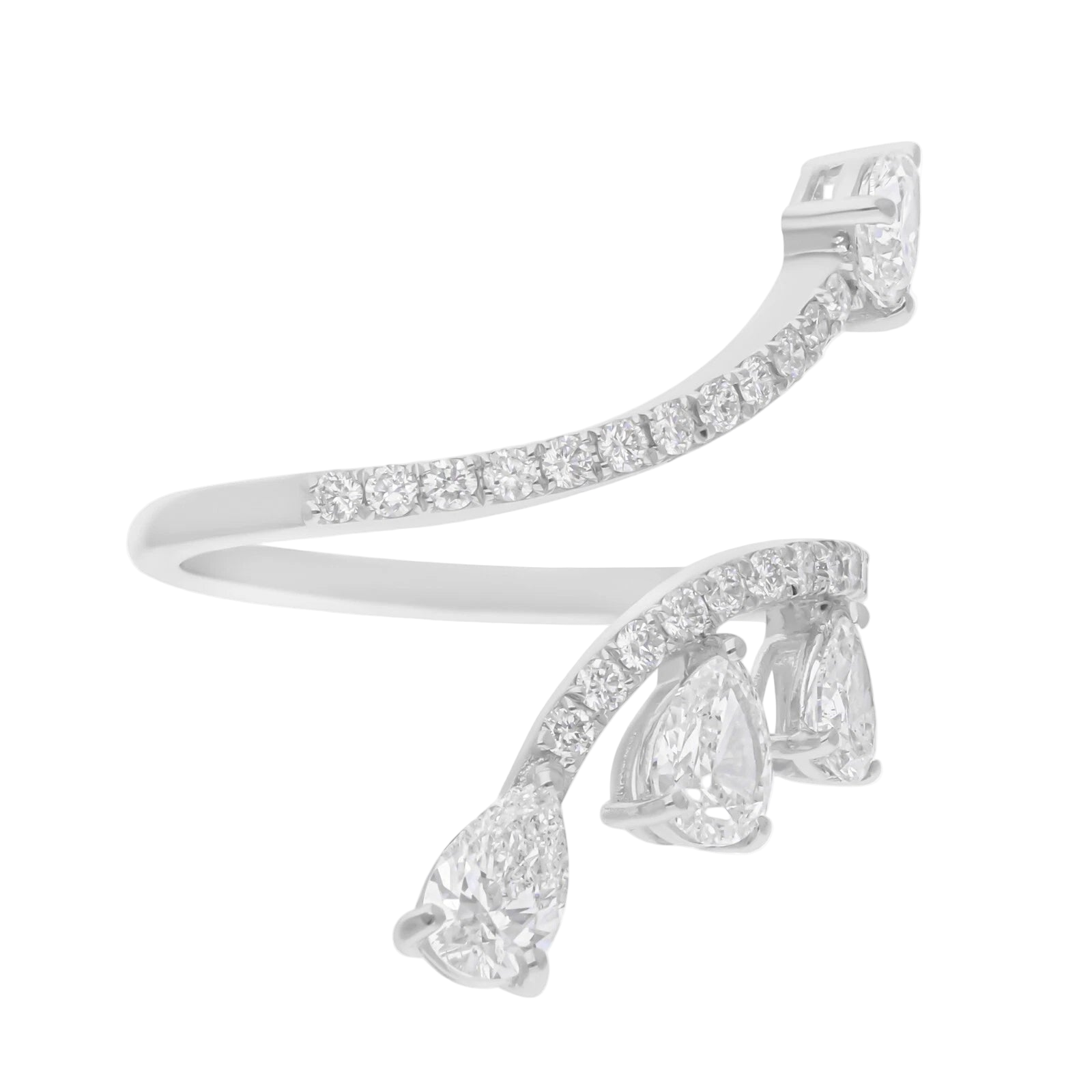 18k Solid White Gold Pear-Shaped Intricate Diamond Cocktail Ring 2.23 CTW