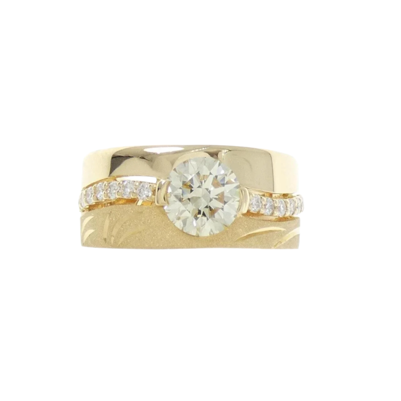 18k Solid Yellow Gold Chunky Diamond Cocktail Ring