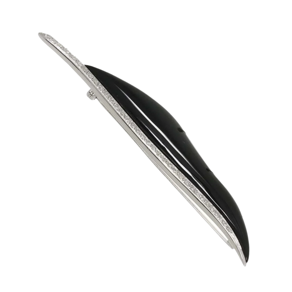 18k White Gold DAMIANI Onyx Vintage Diamond Brooch