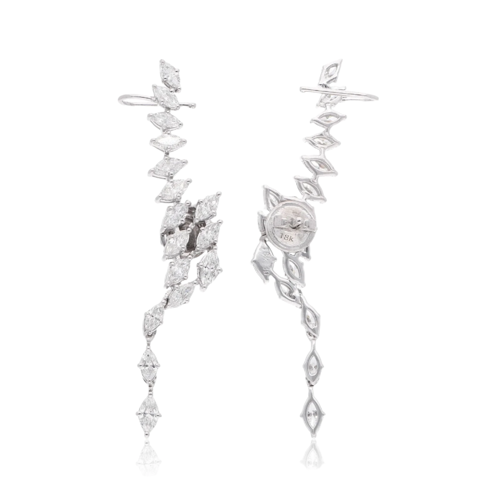 18k Solid White Gold Geometrical Diamond Ear Climbers 3.25 CTW