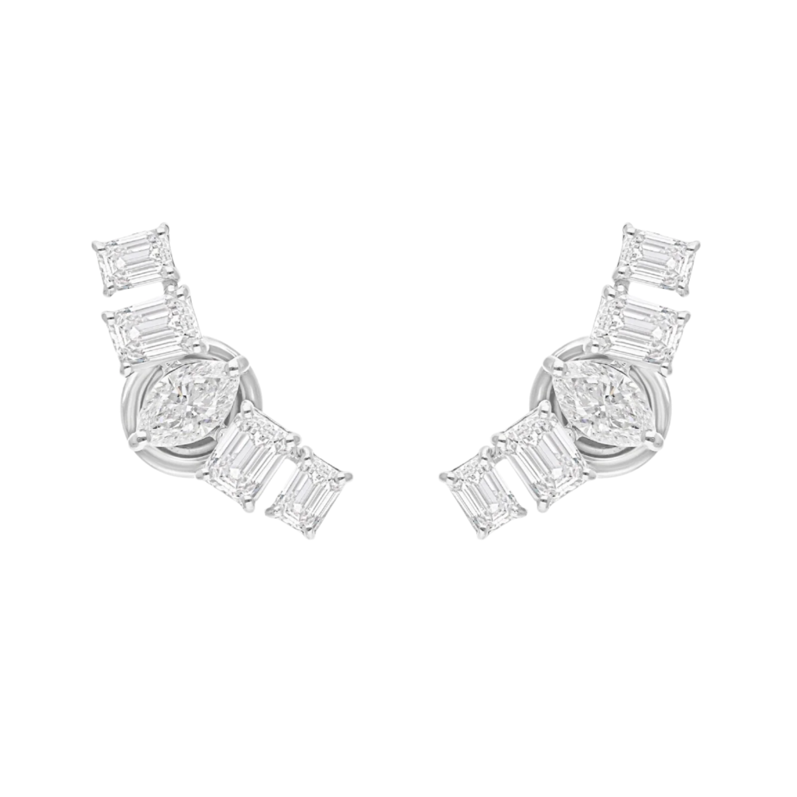 18k Solid White Gold Multi-Shape Diamond Stud Earrings 1.80 CTW