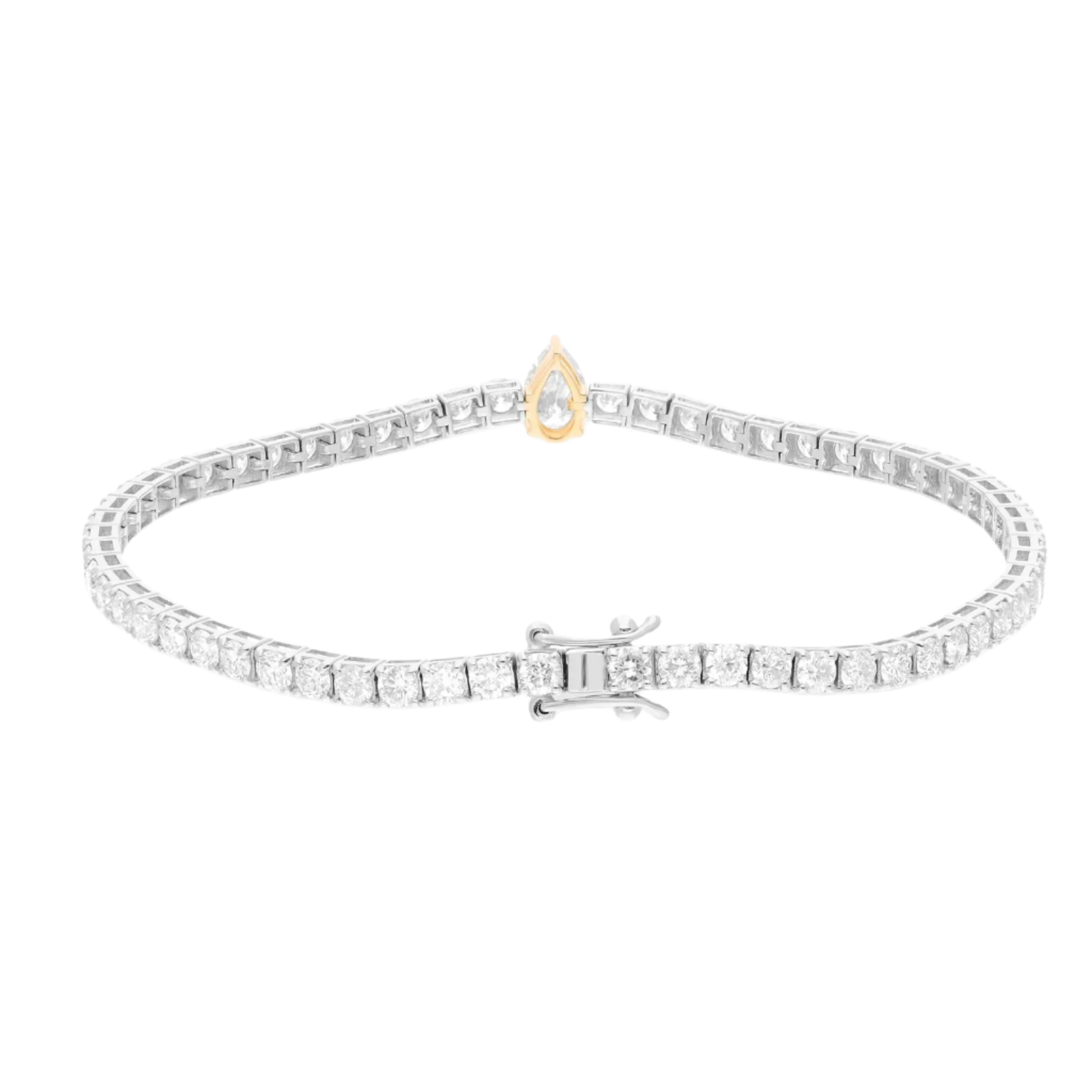 18k Solid Gold Tennis Bracelet with Pear-Shaped Diamond 4.69 CTW