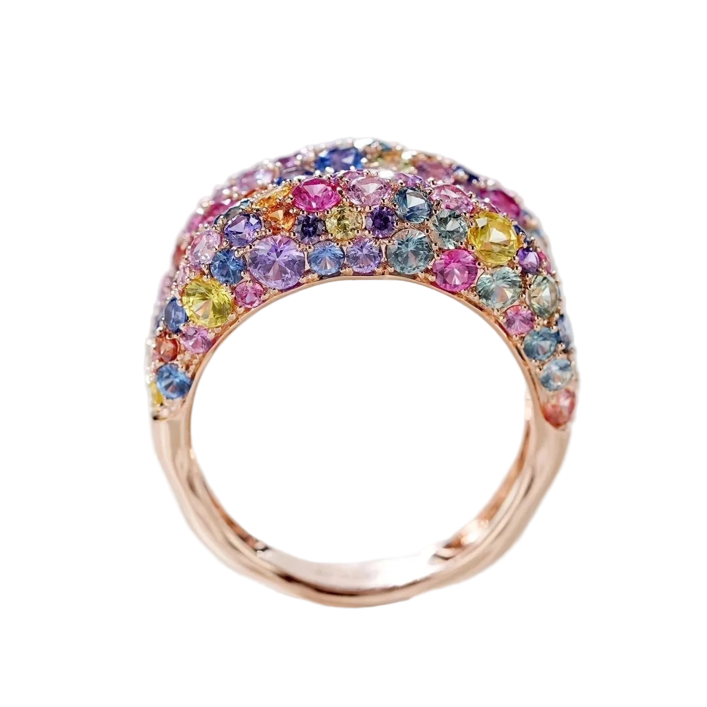 18k Rose Gold Sapphire Mosaic Dome Ring 5.95 CTW