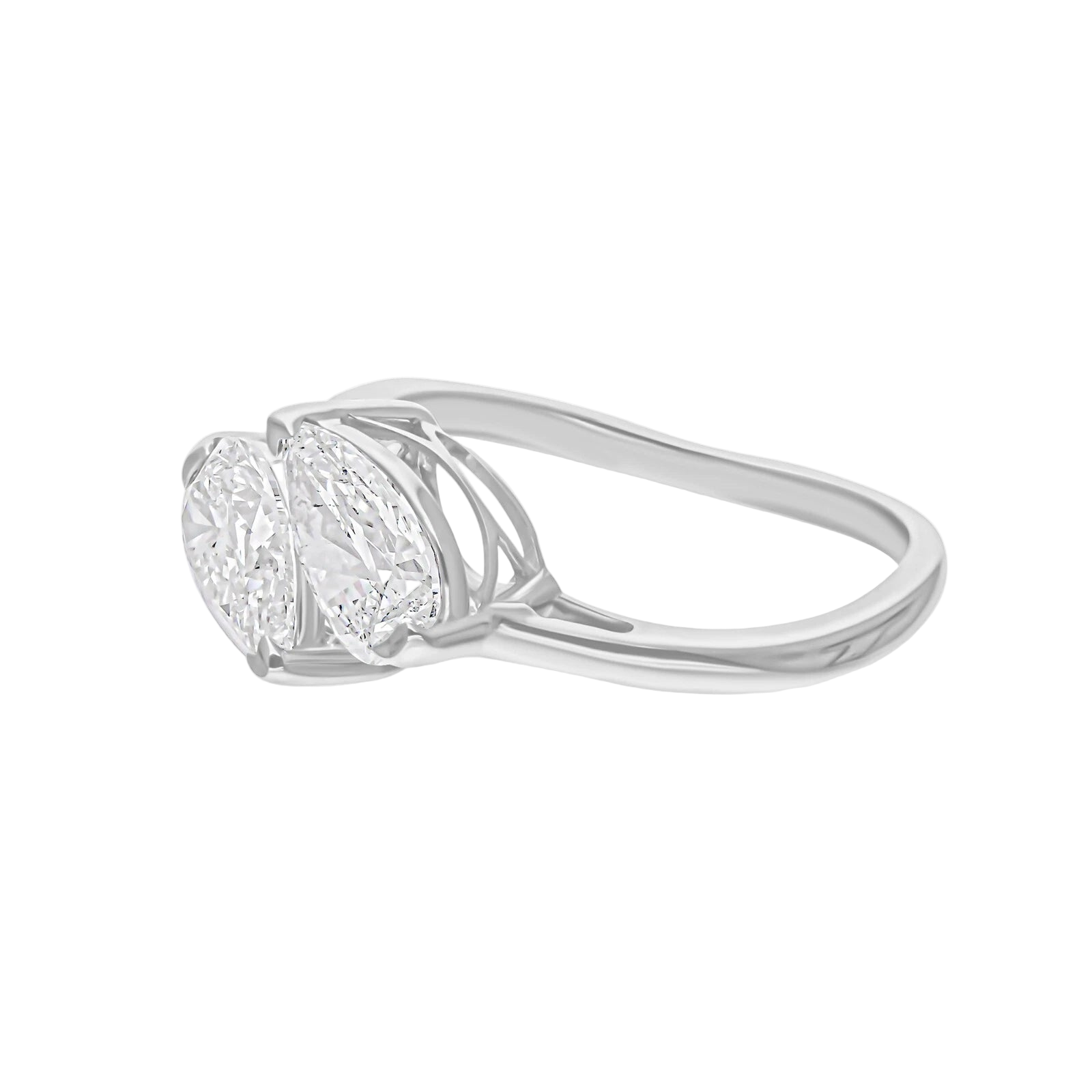 18k Solid White Gold Toi et Moi Pear-Shaped Diamond Ring 1.80 CTW