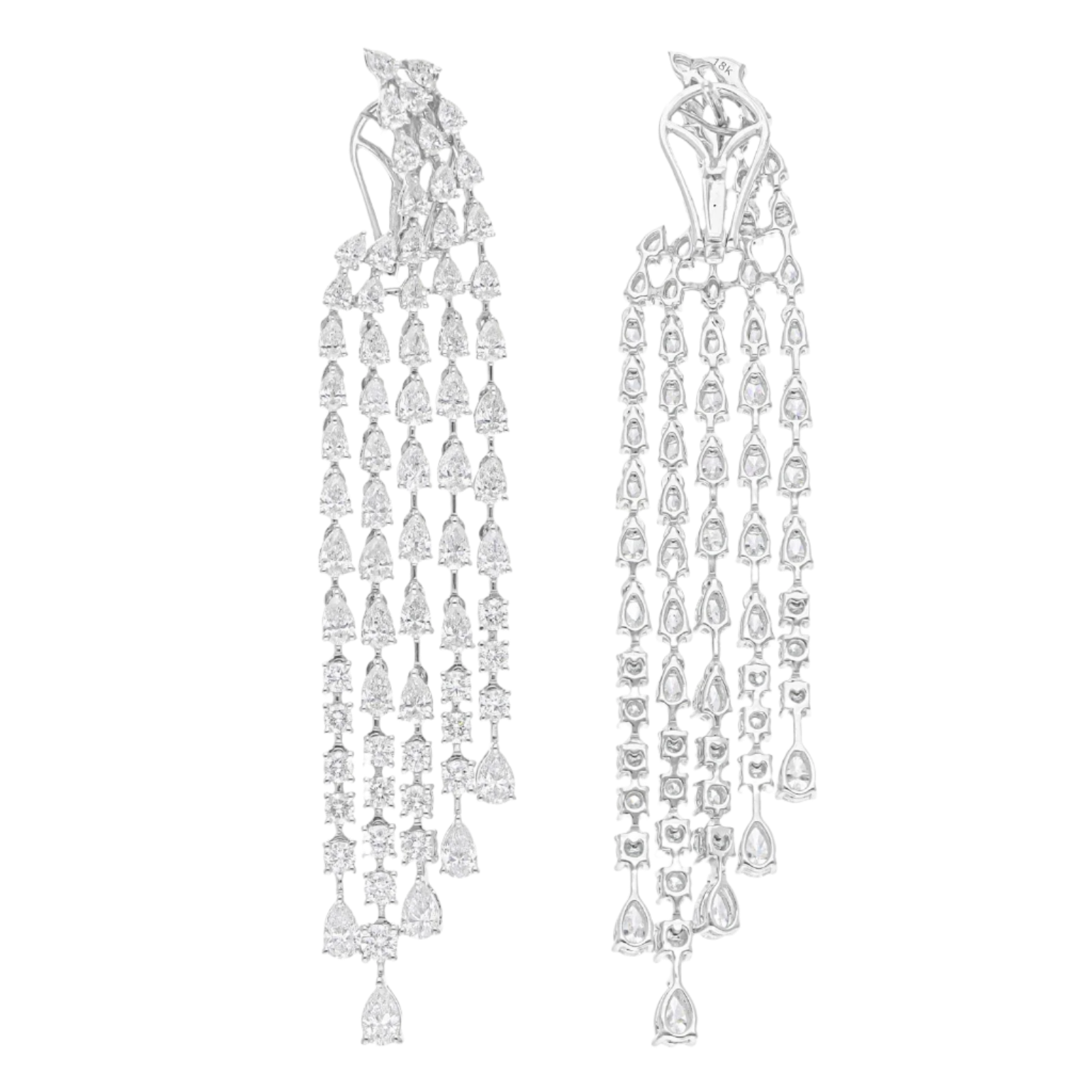 18k Solid White Gold Diamond Decorated Long Cocktail Earrings 12.77 CTW