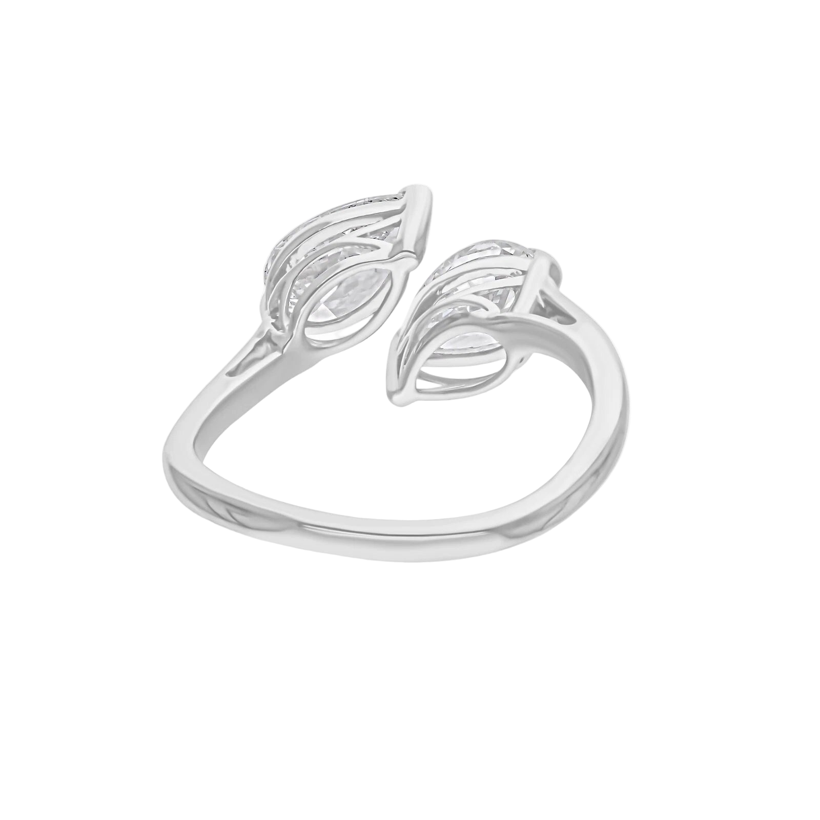 18k Solid White Gold Toi et Moi Pear-Shaped Diamond Ring 1.80 CTW