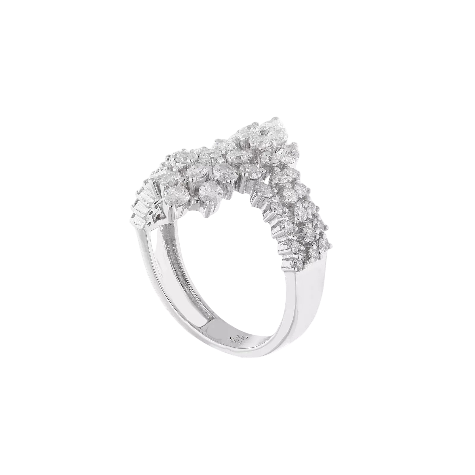 18k Solid White Gold Diamond Decorated Cocktail Ring 3.85 CTW