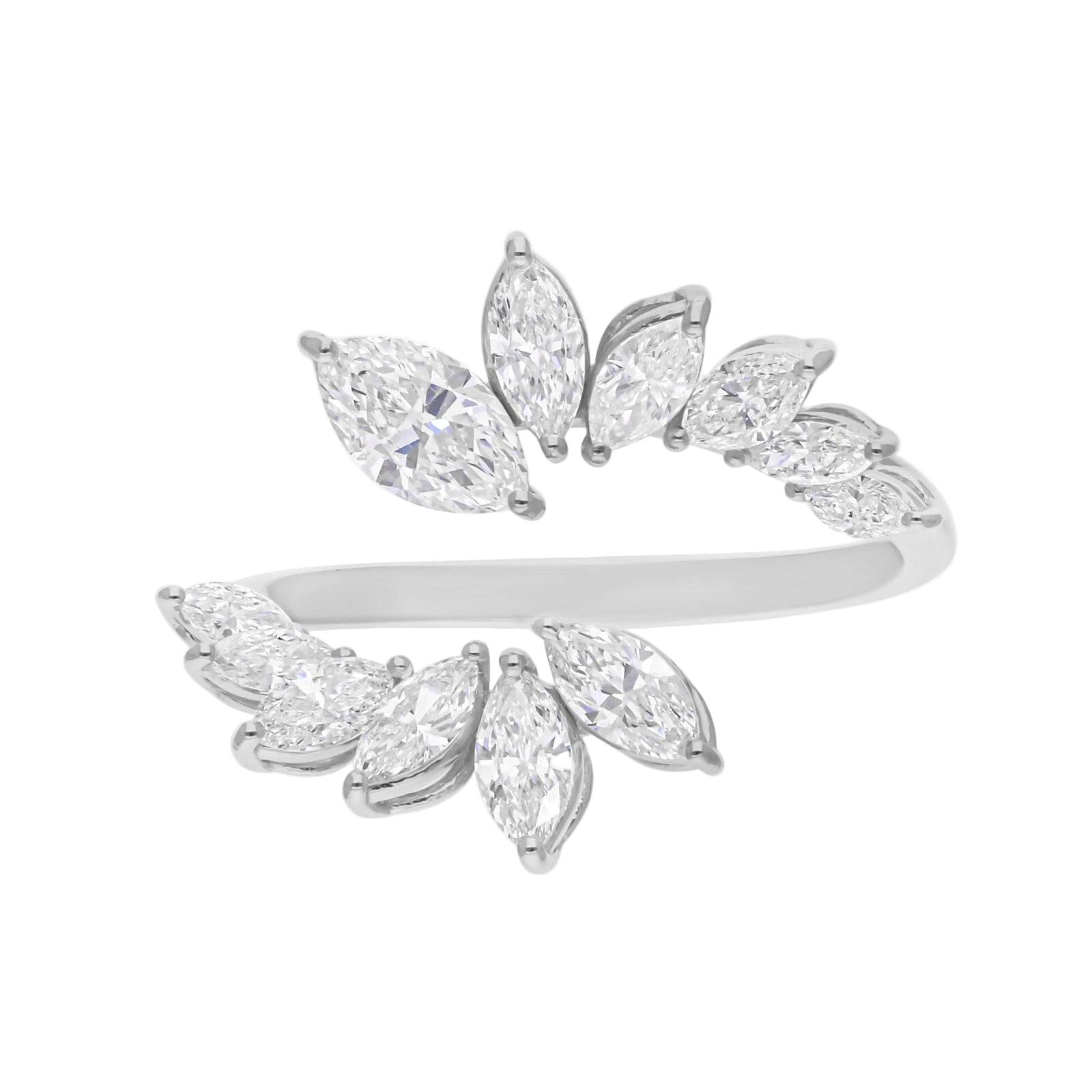 18k Solid White Gold Marquise Cut Diamond Cocktail Ring 2.12 CTW