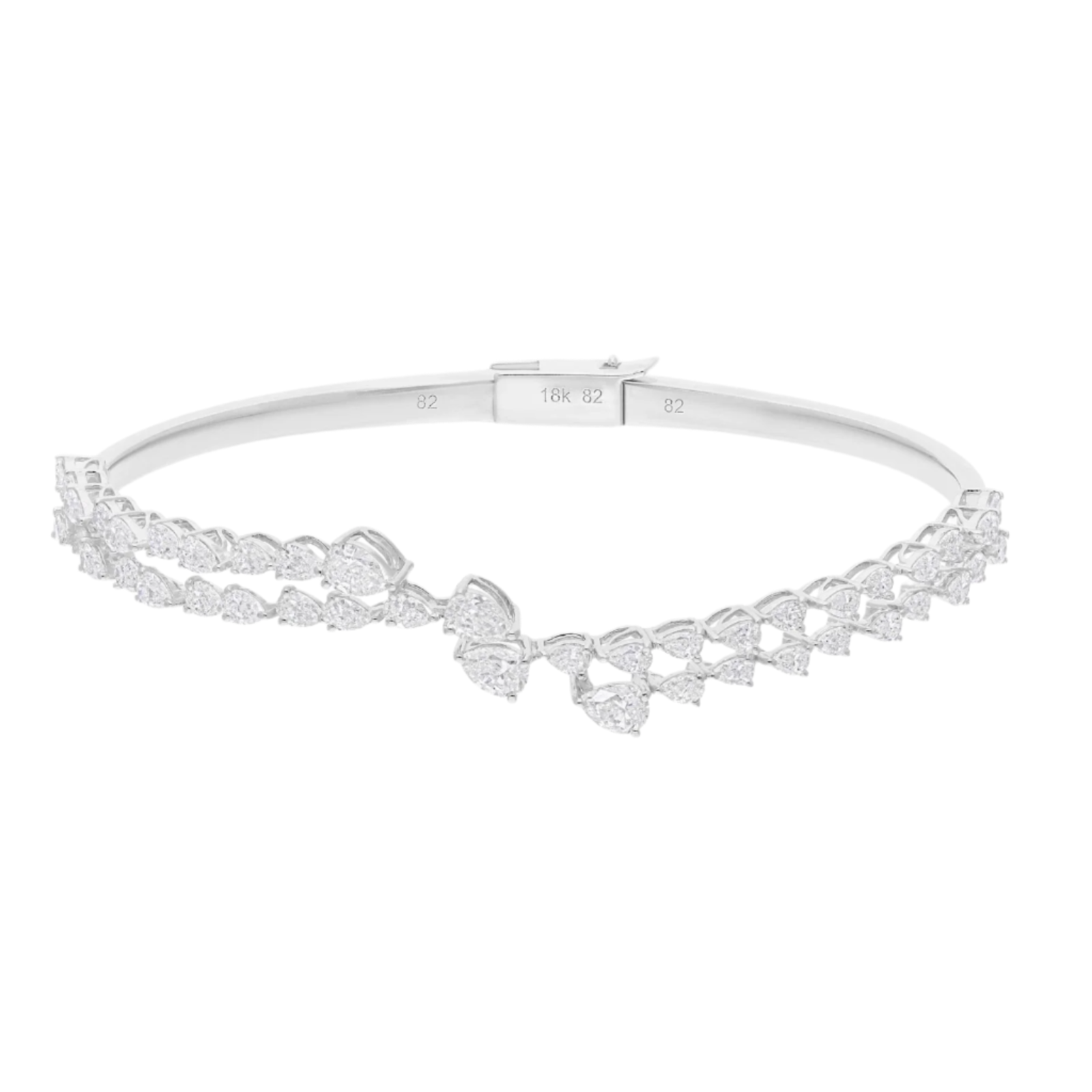18k Solid White Gold Pear Diamond Bangle 2.95 CTW
