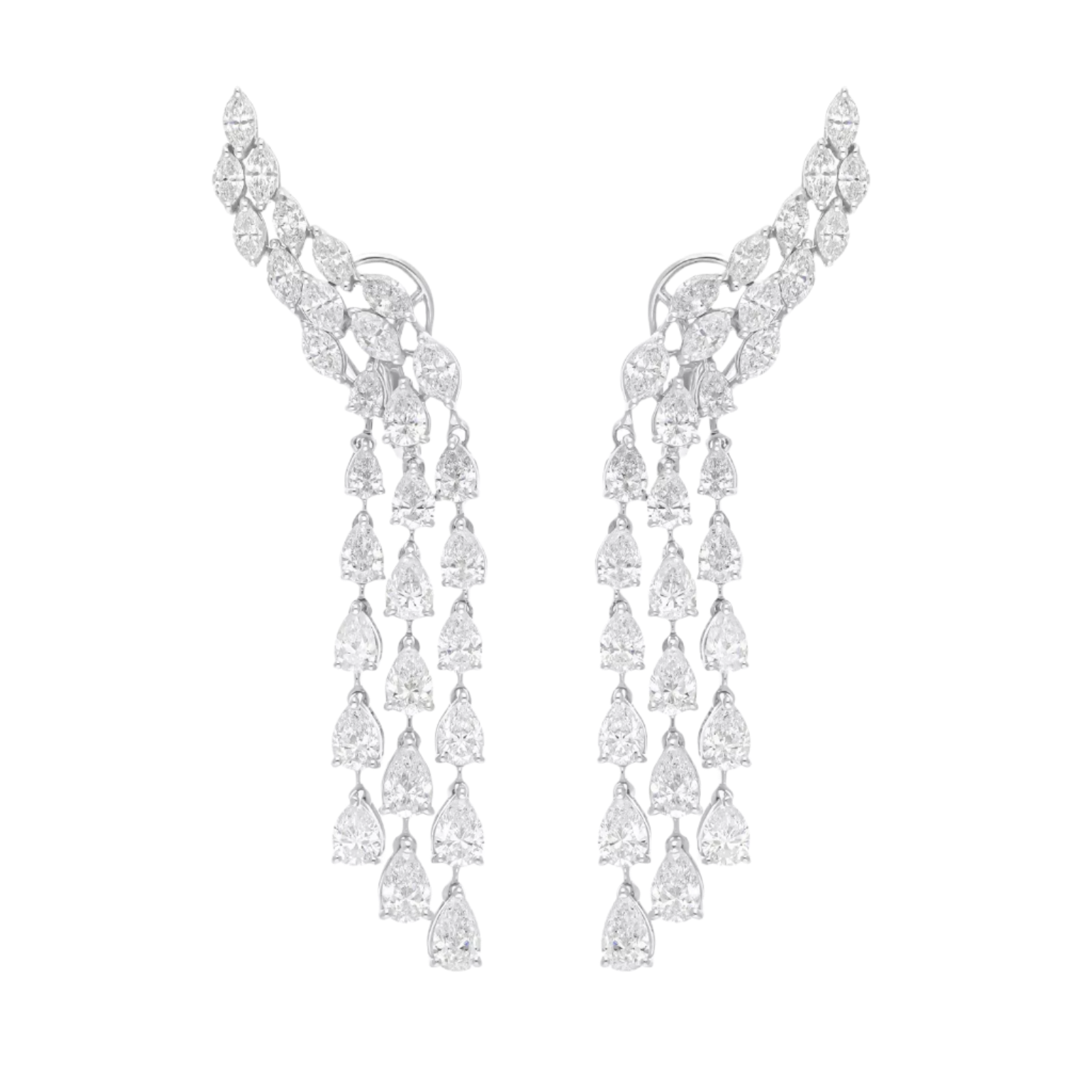 18k Solid White Gold Diamond Decorated Luxurious Cocktail Drop Earrings 9.55 CTW