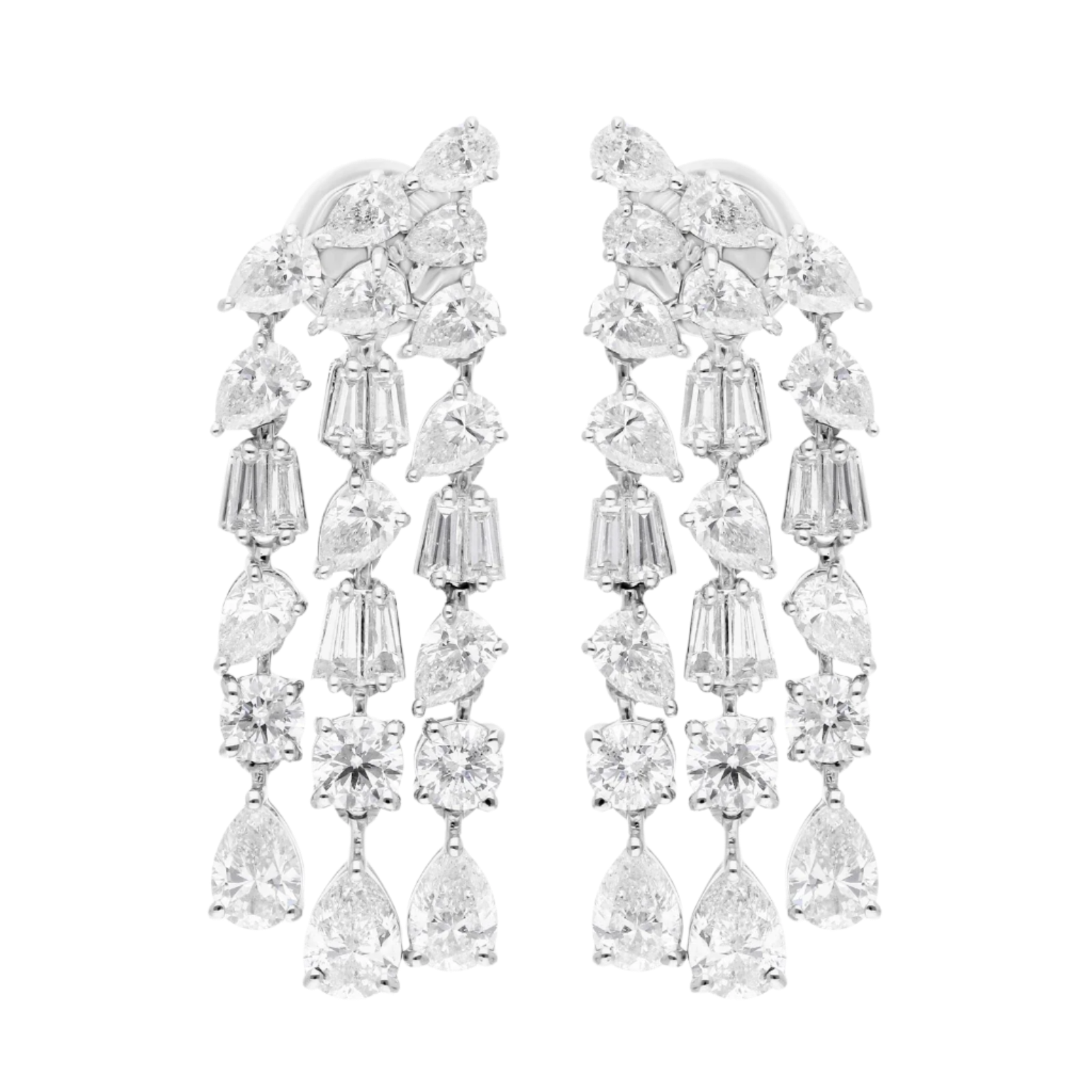 18k Solid White Gold Diamond Decorated Chandelier Earrings 12.55 CTW